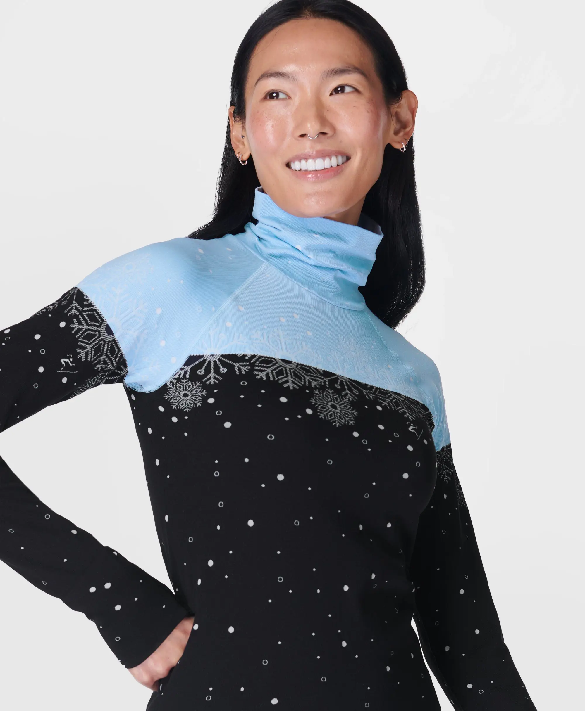 Sweaty Betty Snowflake Funnel Neck Base Layer Top