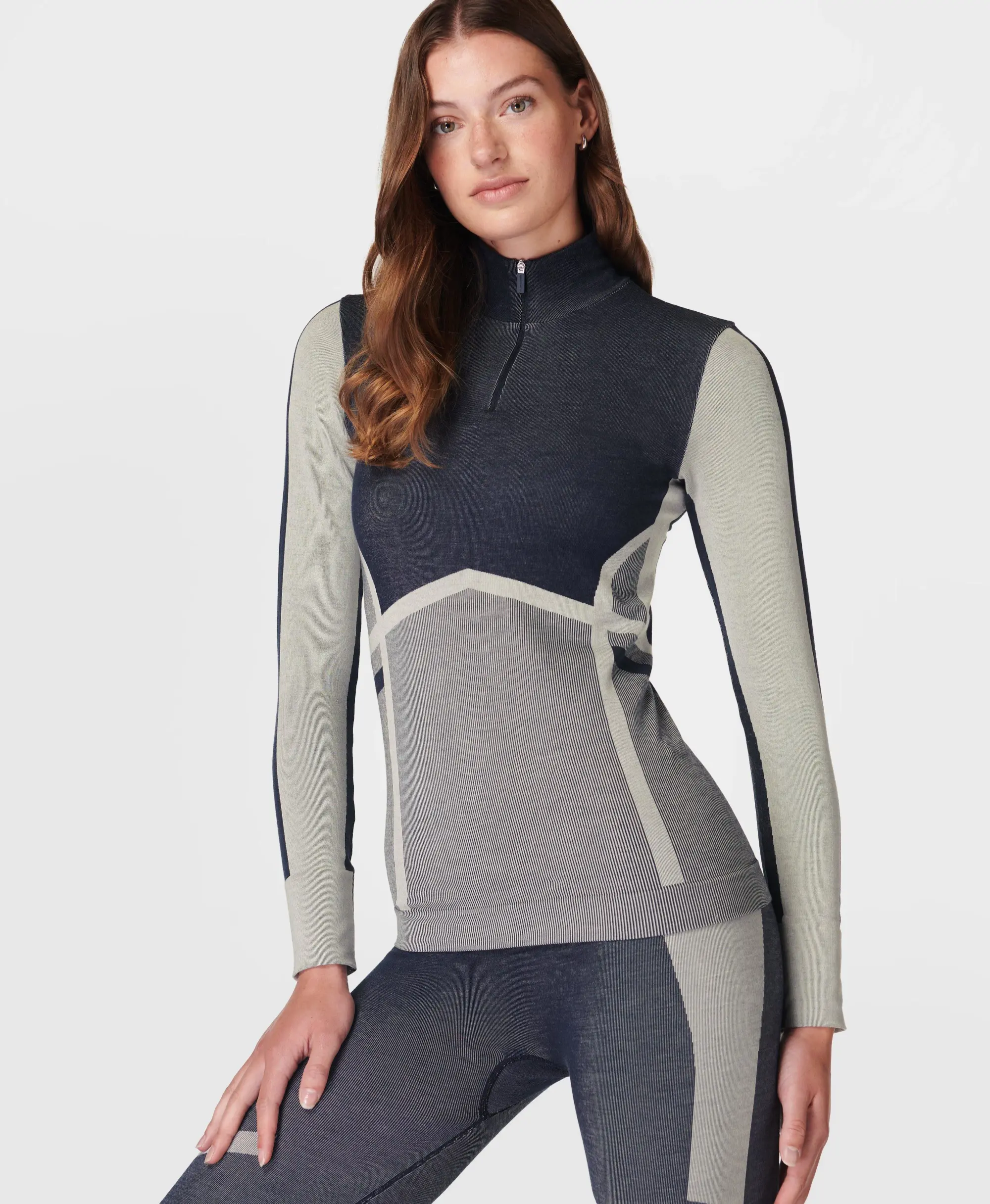 Sweaty Betty Modal Chevron Half Zip Base Layer Top