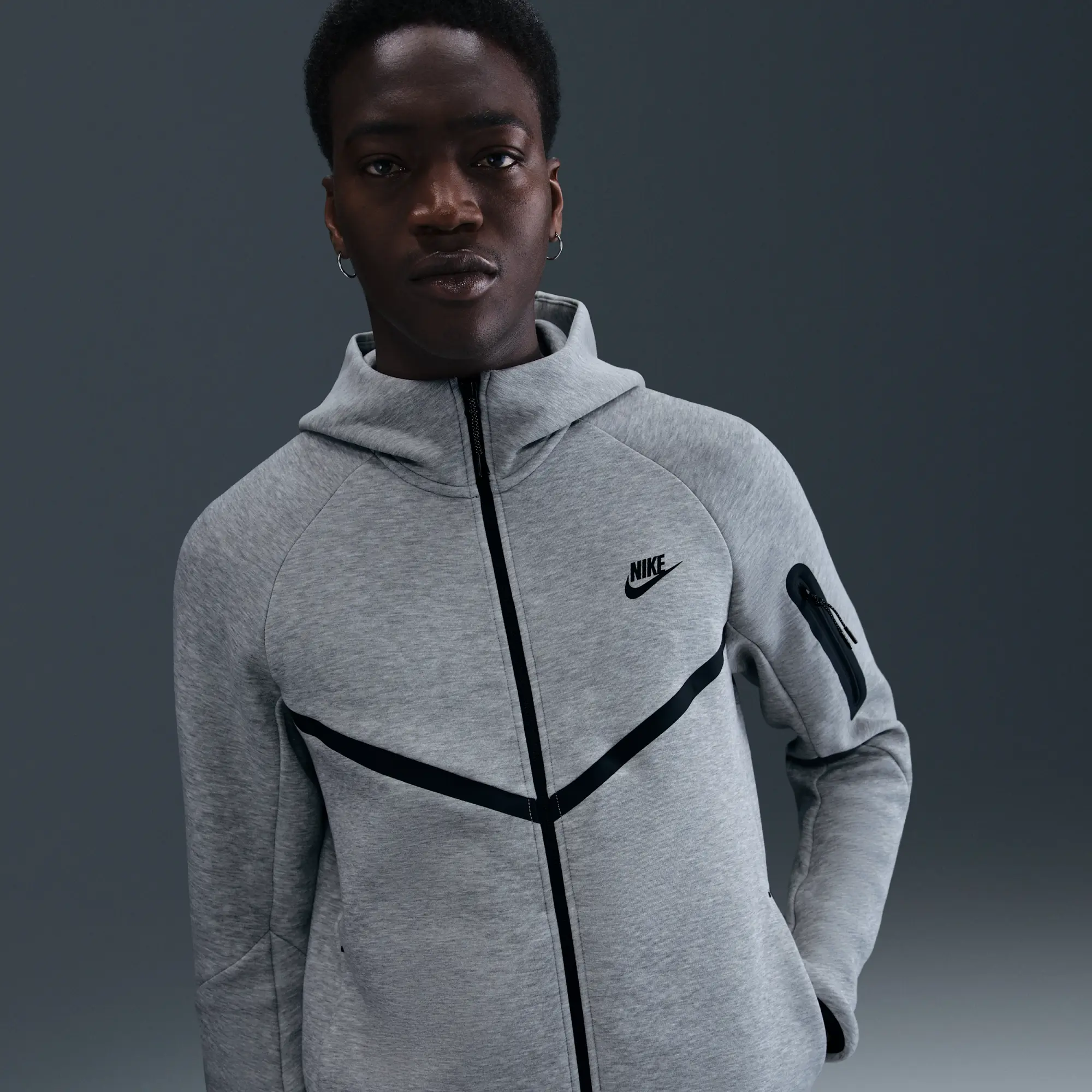 Nike Tech Men's Full-Zip Windrunner Hoodie - Grey - Cotton/Polyester