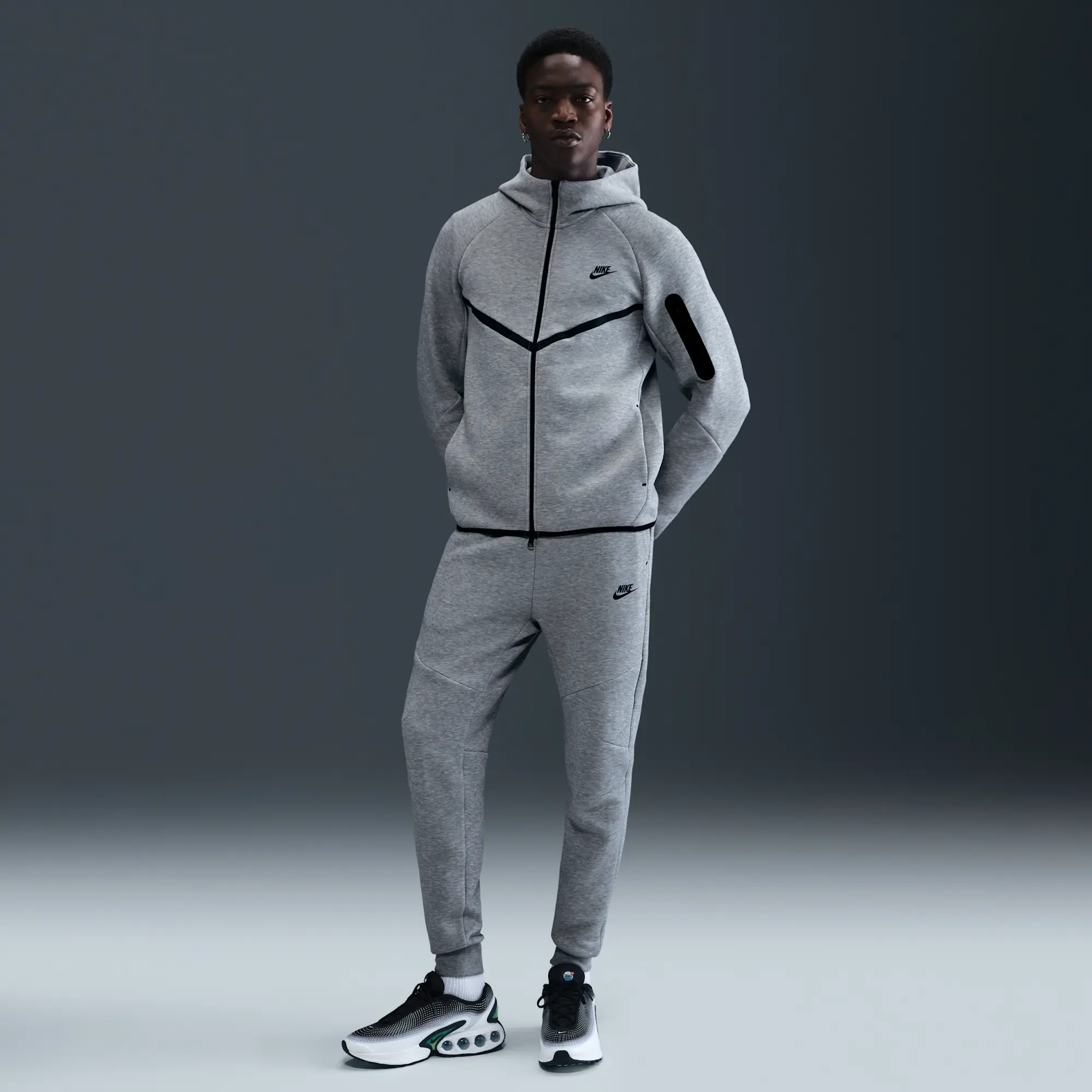 Nike Tech Men's Full-Zip Windrunner Hoodie - Grey - Cotton/Polyester
