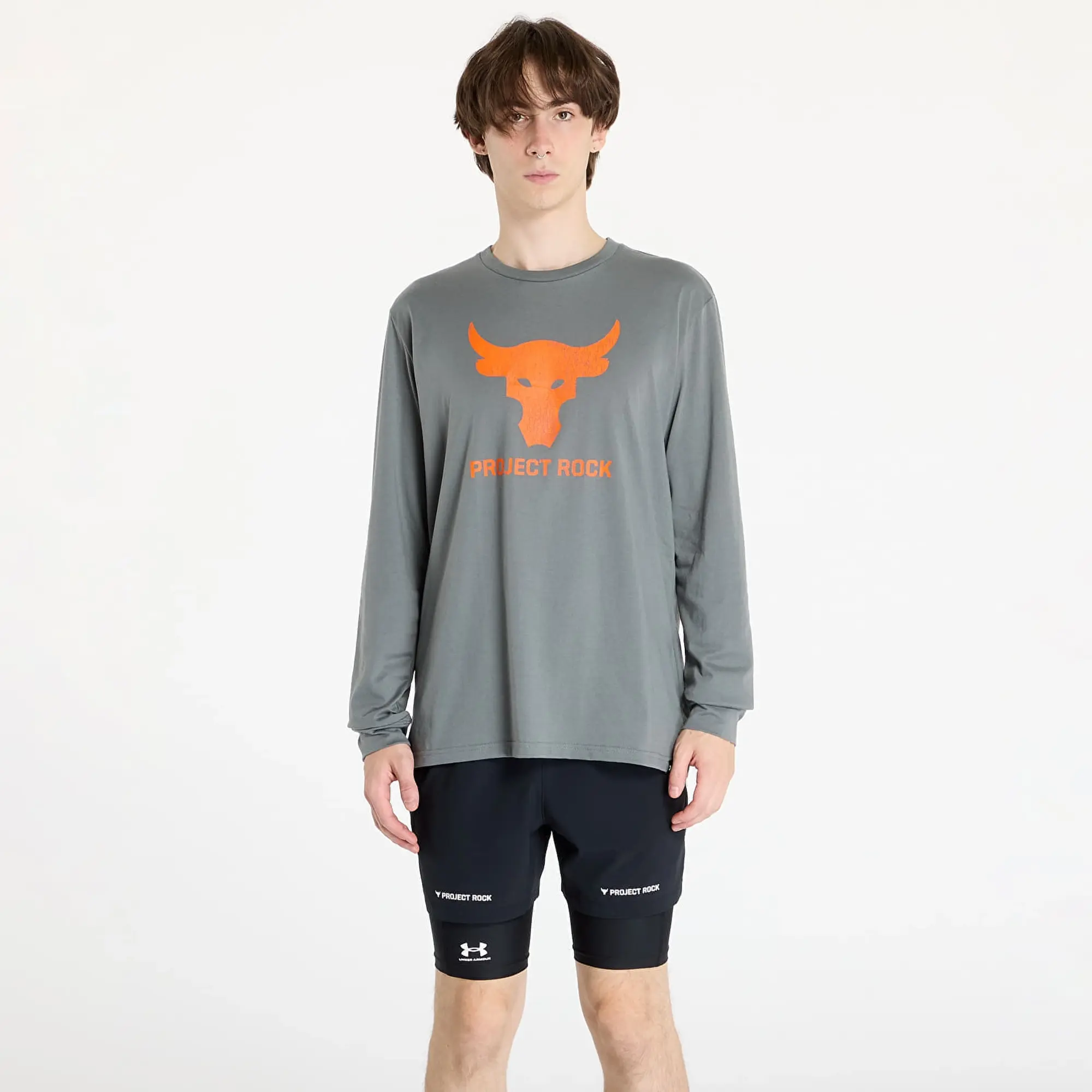 Under Armour Men's Project Rock Brahma Bull Long Sleeve Clay Green / Team Orange L
