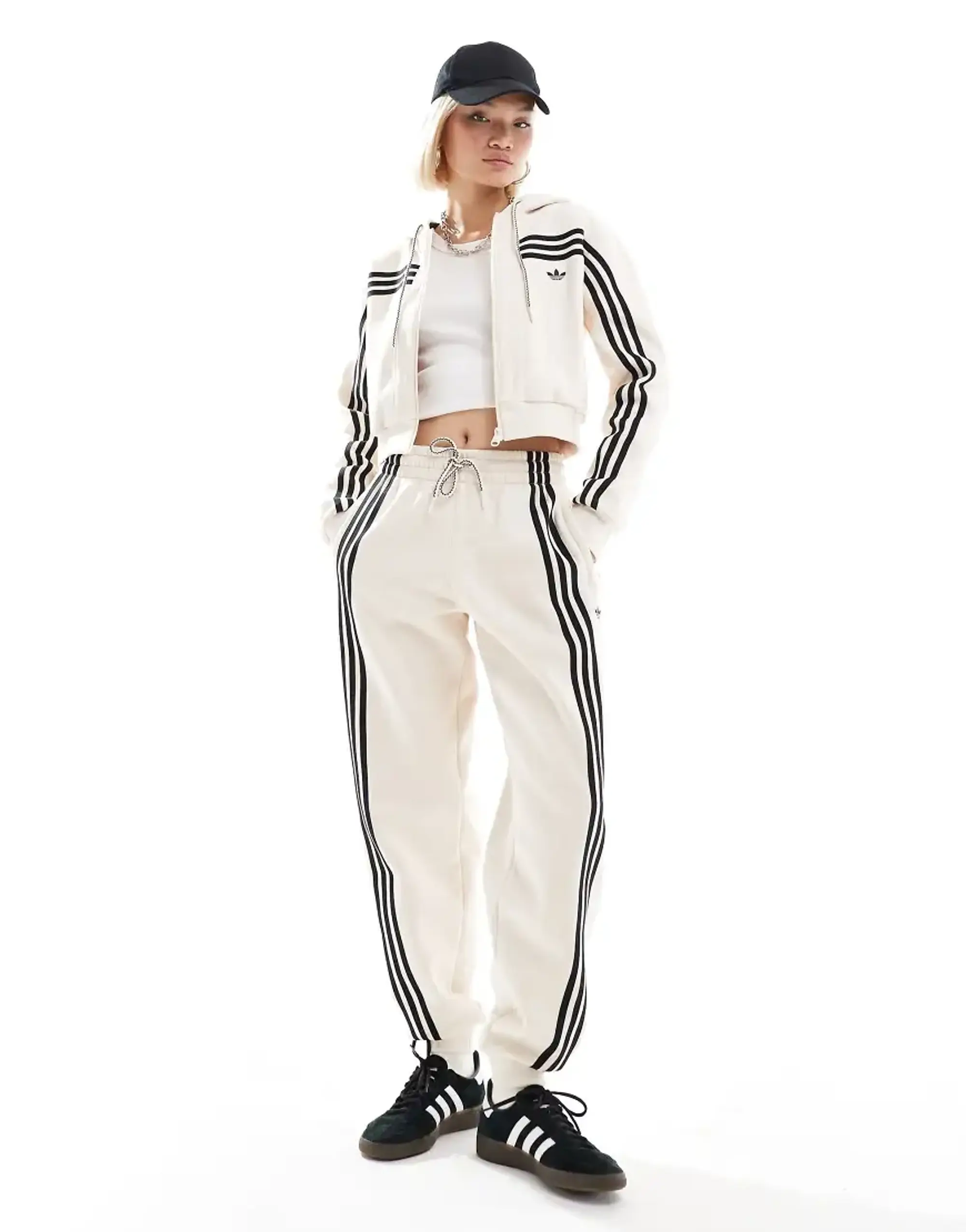 Adidas Originals Velour Trackpant Bottoms In White