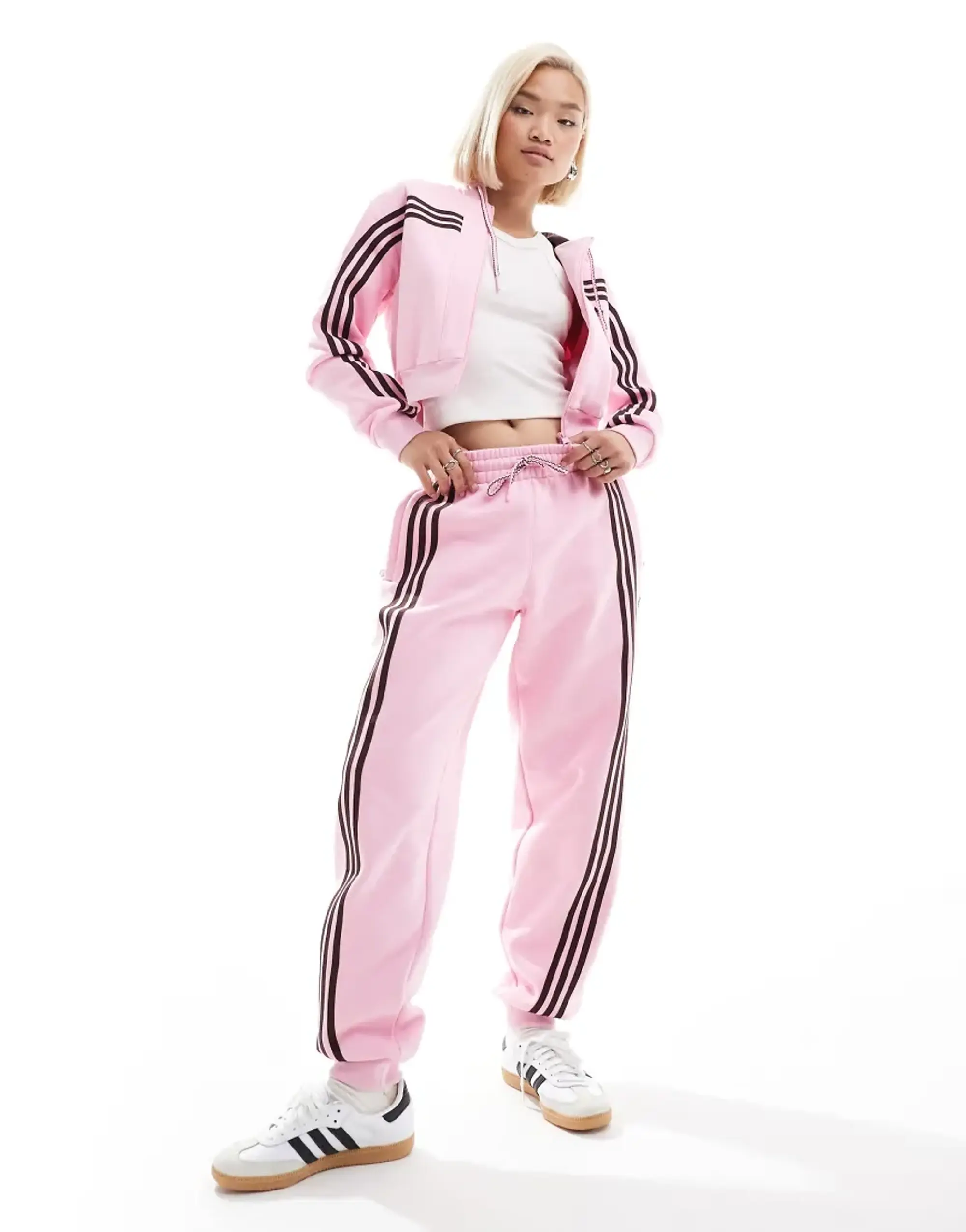 Adidas Originals Velour Trackpant Bottoms In Pink