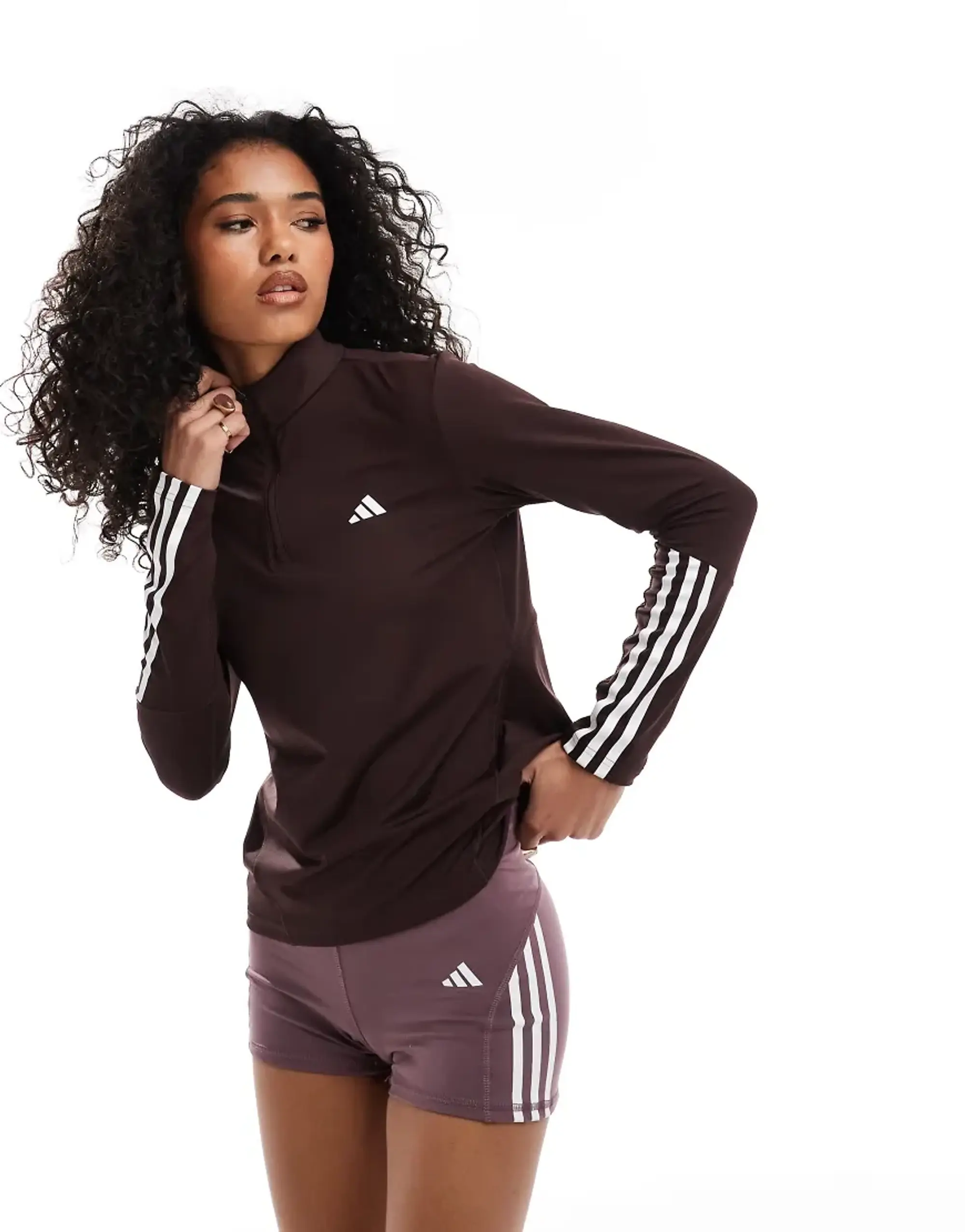 Adidas Training Hyperglam 1/4 Zip Top In Brown