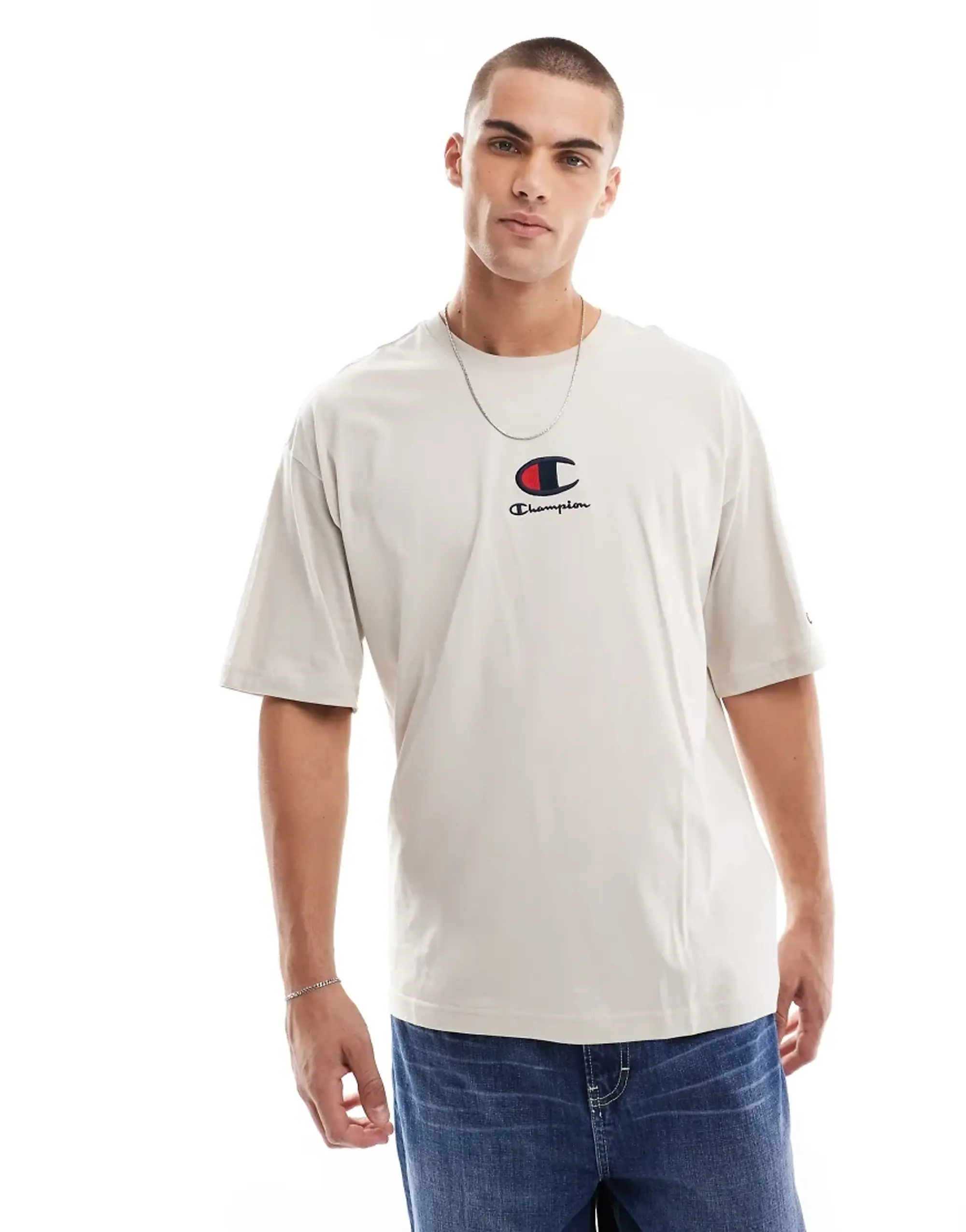 Champion Legacy Center Logo T-Shirt In Stone-Neutral