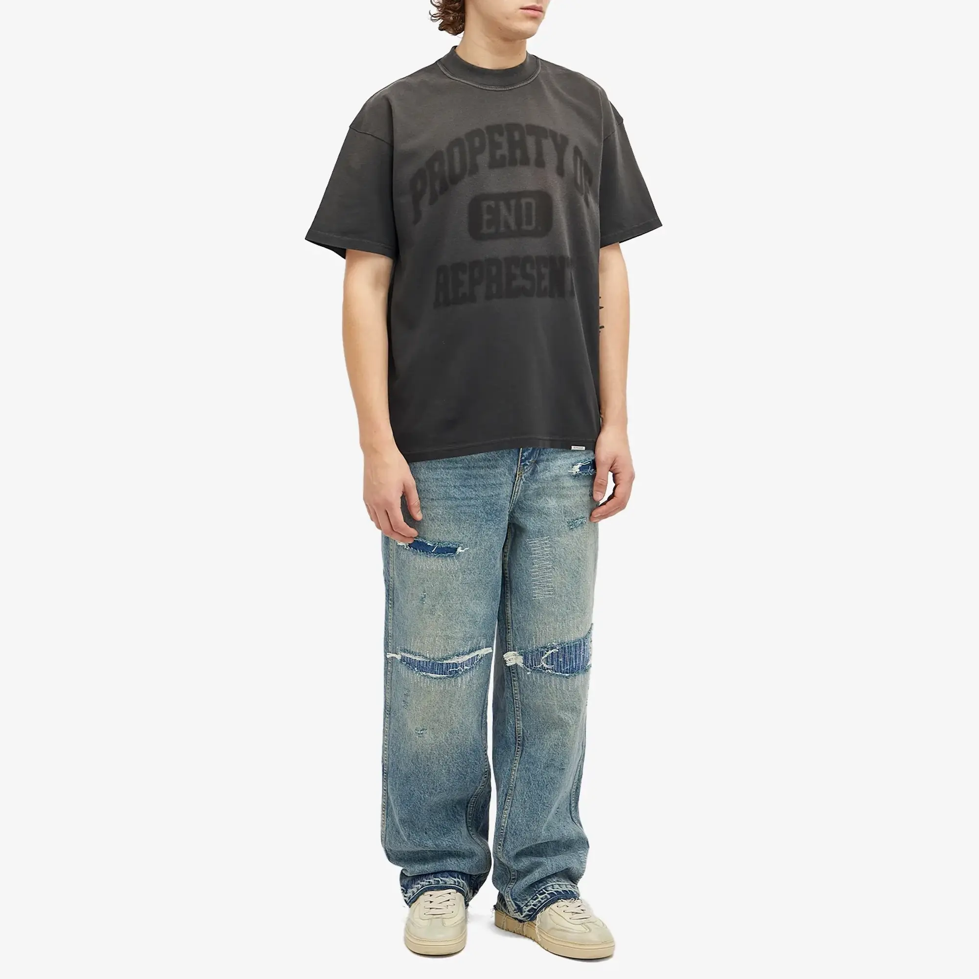 END. x Represent Property Of T-Shirt Stained Black