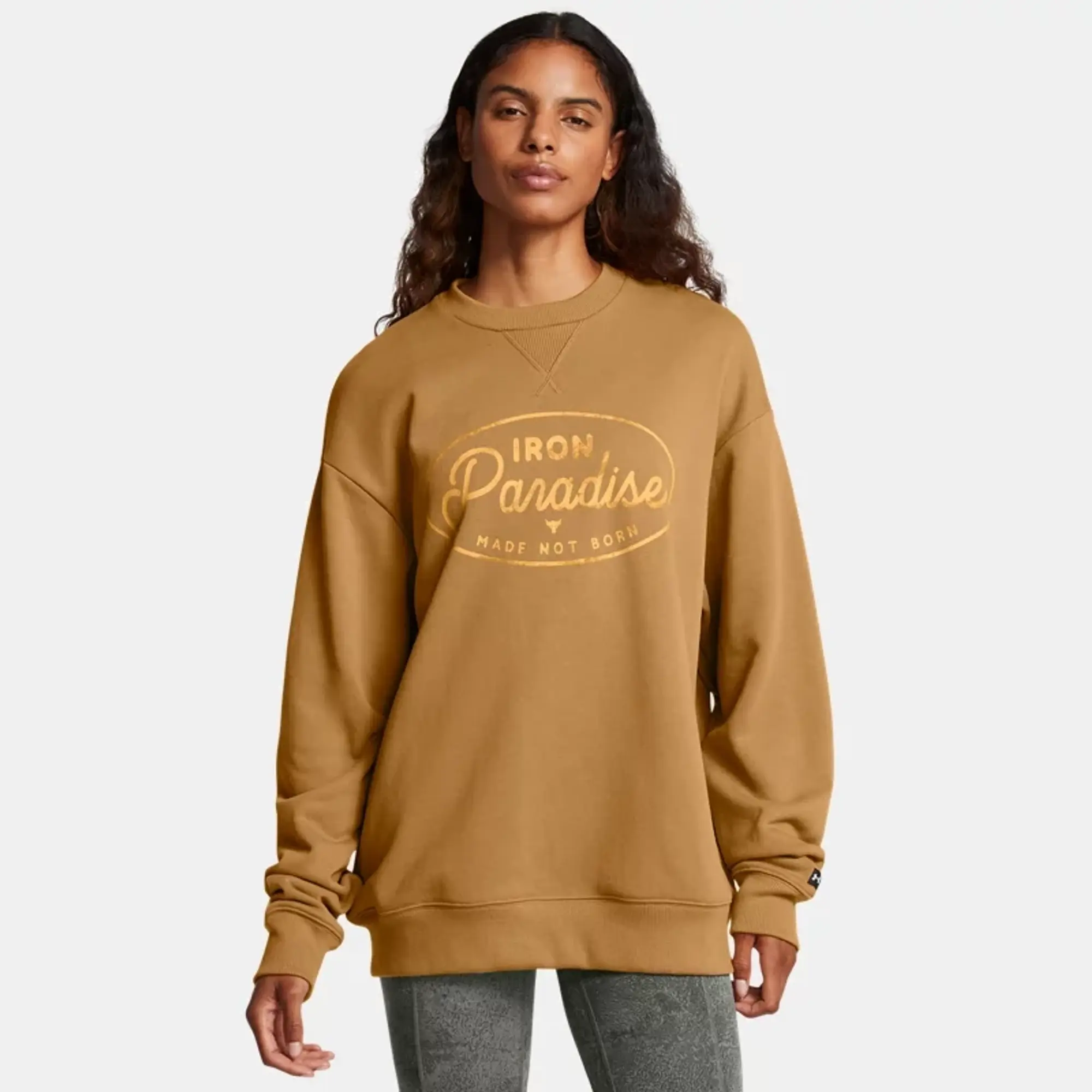 Under Armour Women's Project Rock Heavyweight Tools Of The Trade Crew Yellow Ochre / Black XS