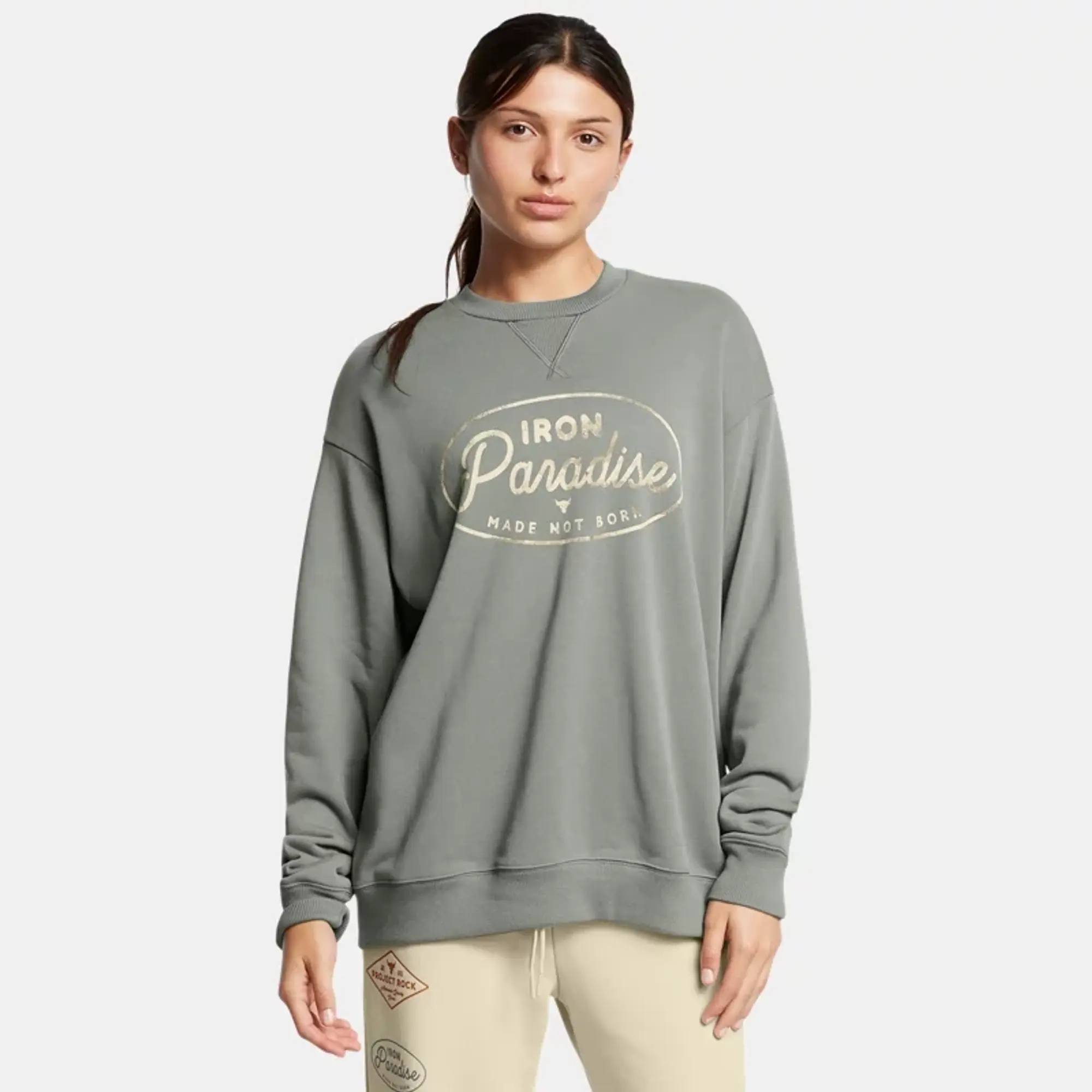 Under Armour Women's Project Rock Heavyweight Tools Of The Trade Crew Clay Green / Black XS