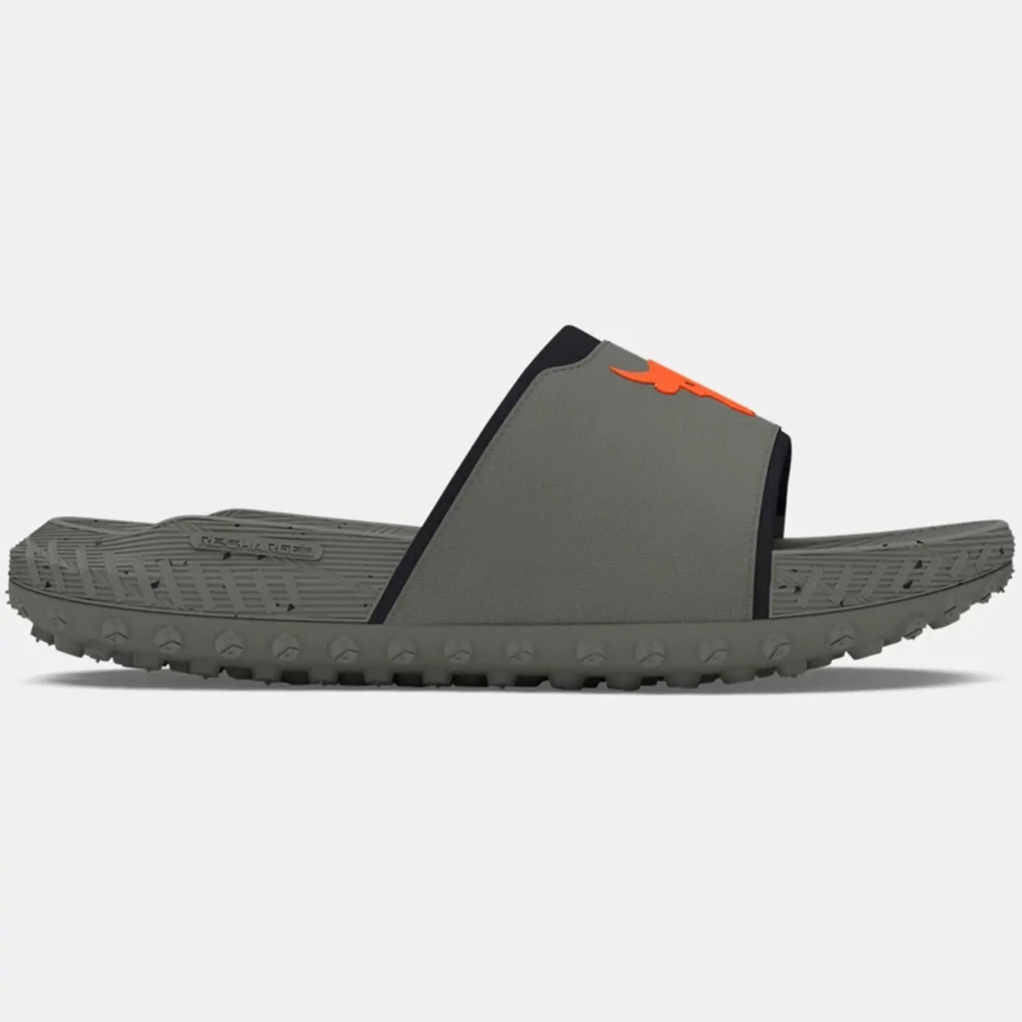 Under Armour Unisex Project Rock 3 Slides Clay Green / Black / Team Orange 8