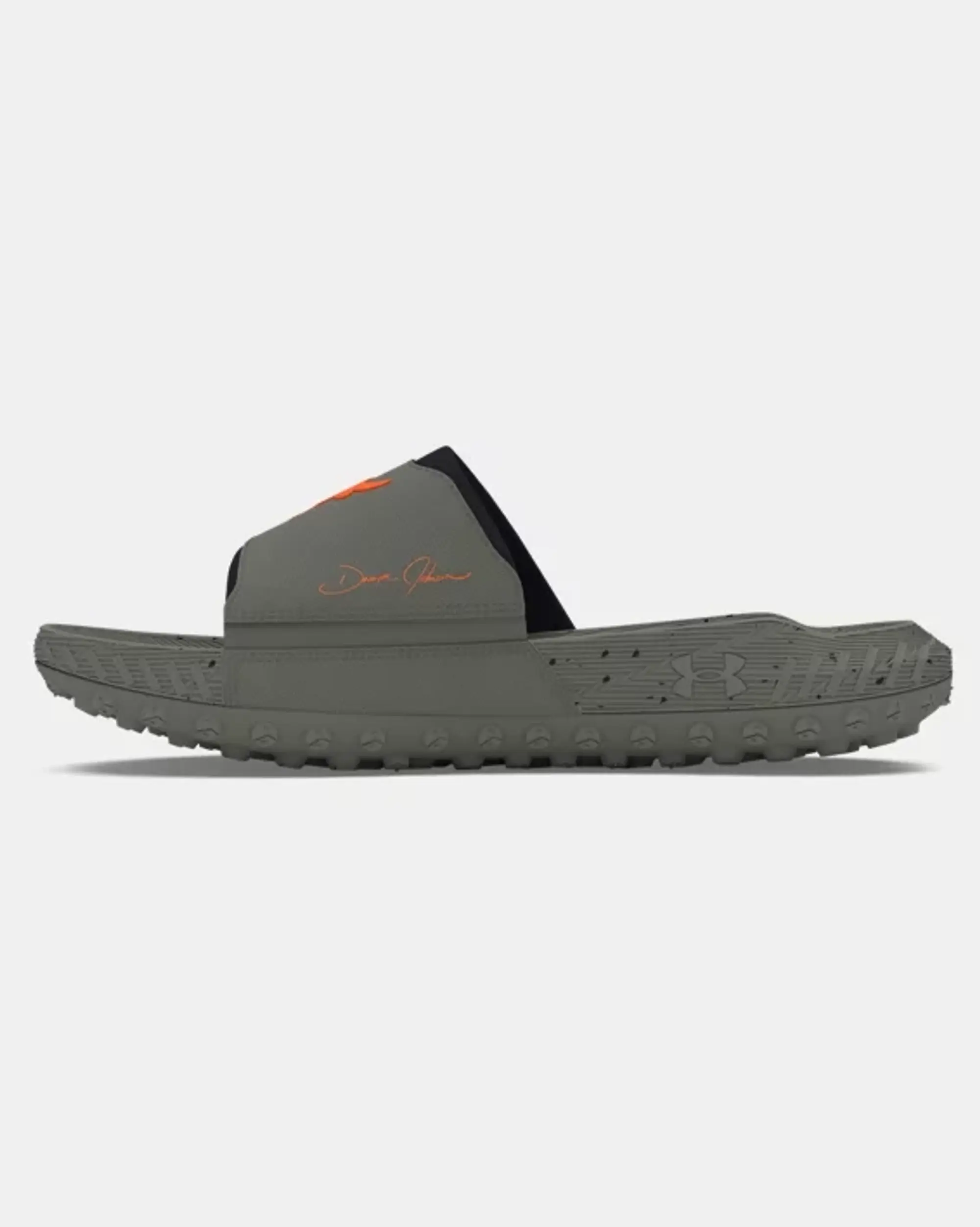 Under Armour Unisex Project Rock 3 Slides Clay Green / Black / Team Orange 8