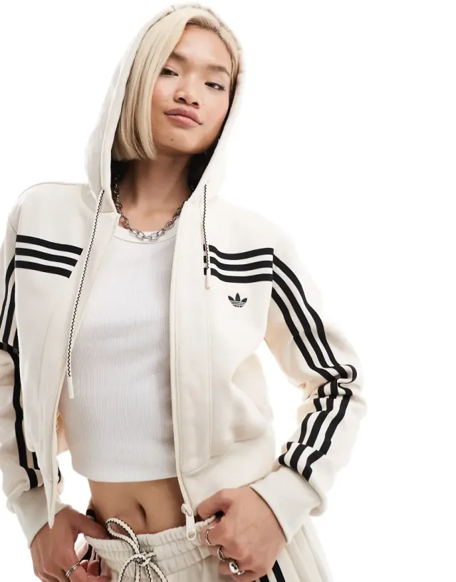 トップス adidas70s Short Full Zip Fleece Hoodie adidas 70s Short Full Zip Fleece Hoodie - Pink | adidas UAE