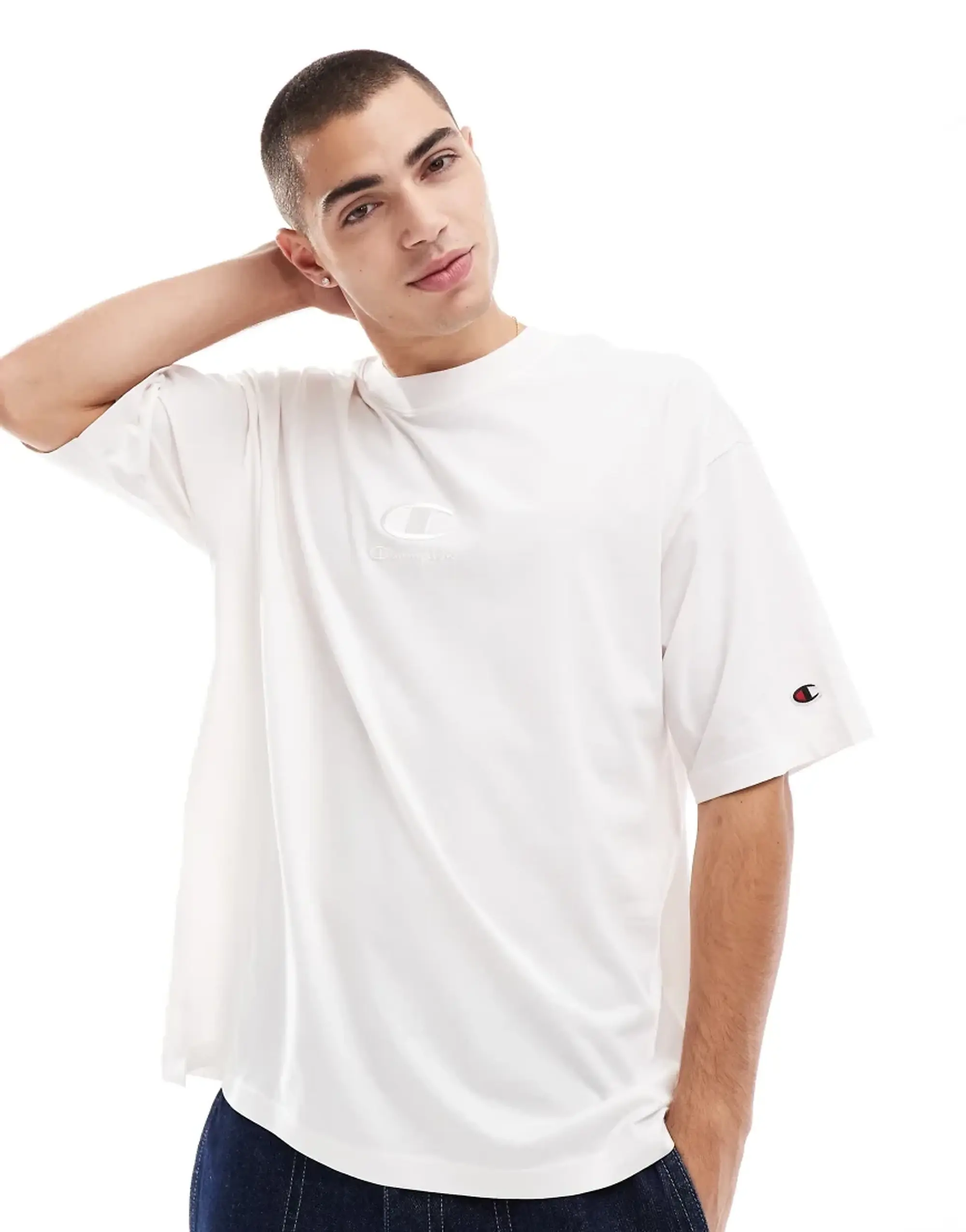 Champion Legacy Small Center Logo T-Shirt In Off White