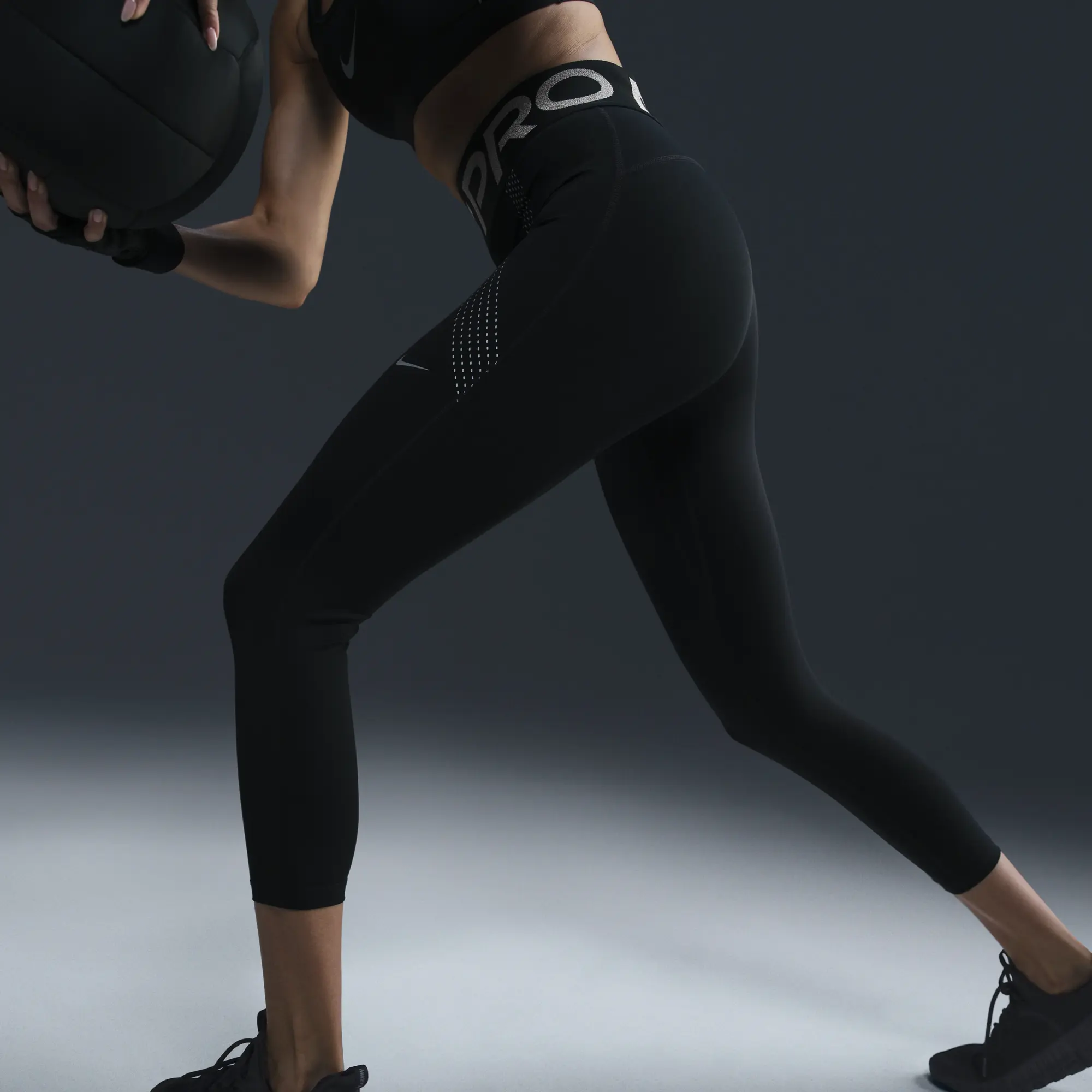 Nike Women's Pro Sculpt High Waisted 7/8 Leggings - Black/Reflective Silver -  Size: XL