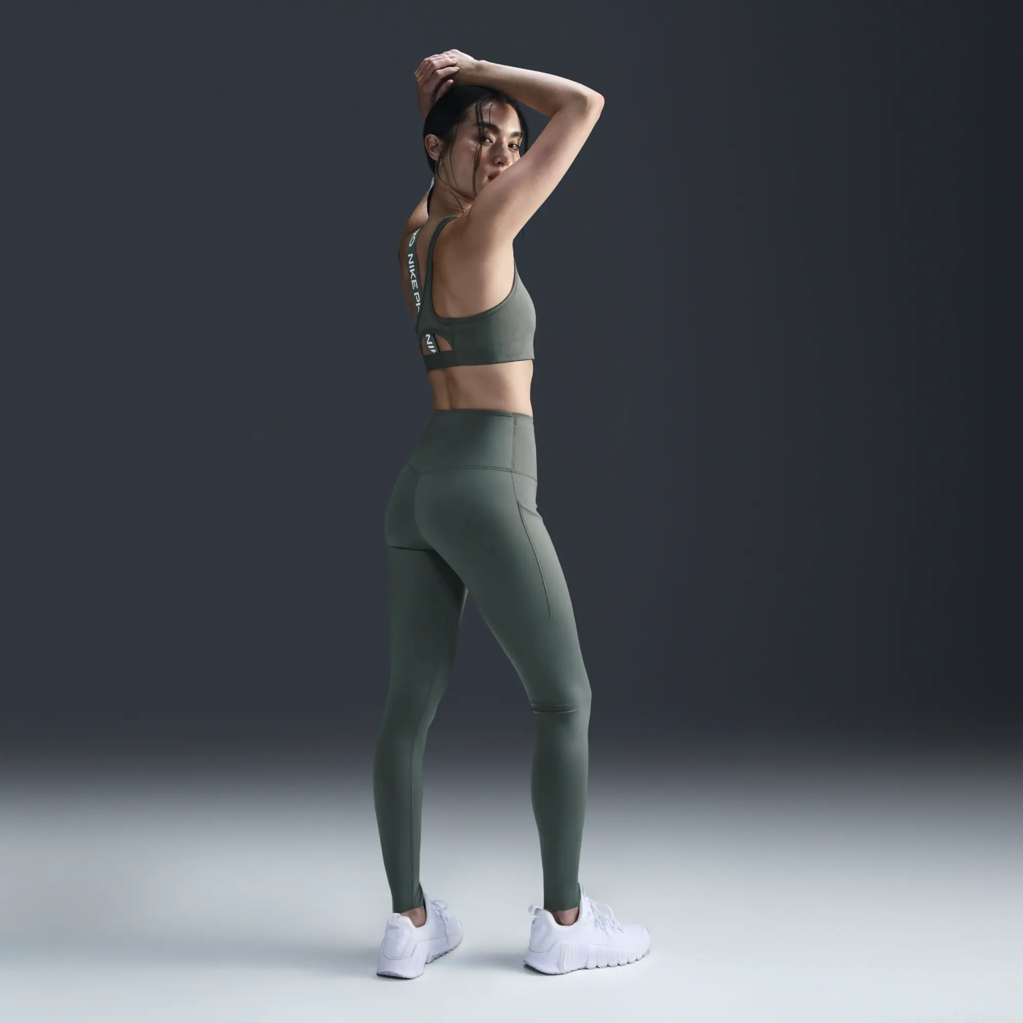 Pants Nike Go Women's Firm-Support High-Waisted Full-Length Leggings With Pockets Vintage Green/ Black Xs