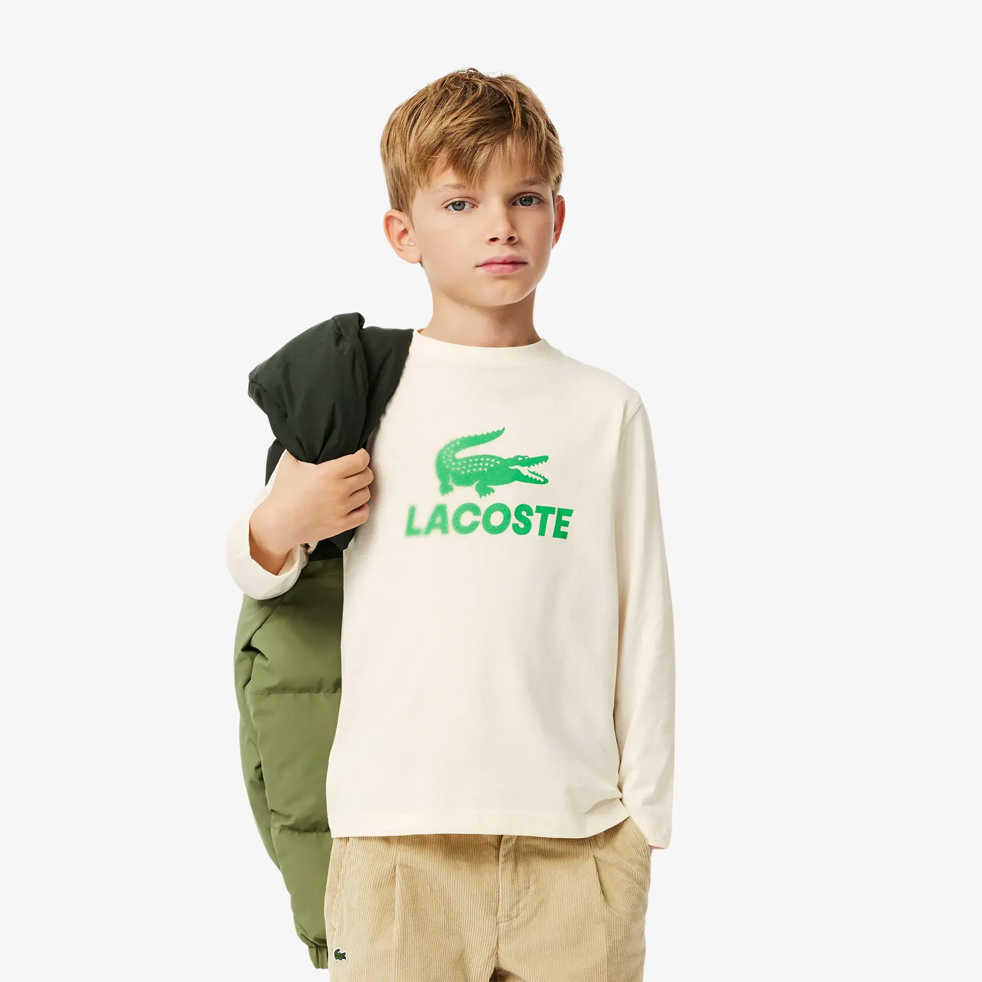 Lacoste Crocodile Print Cotton T-shirt - Ecru White