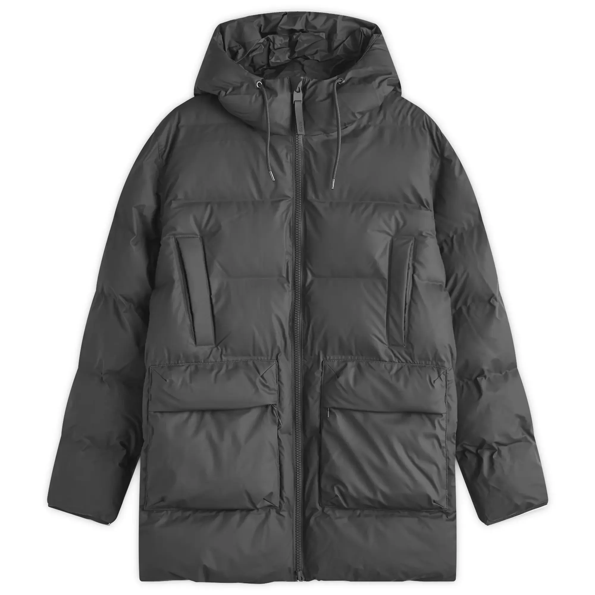 Rains Men's Alta Long Puffer Cargo Jacket Black