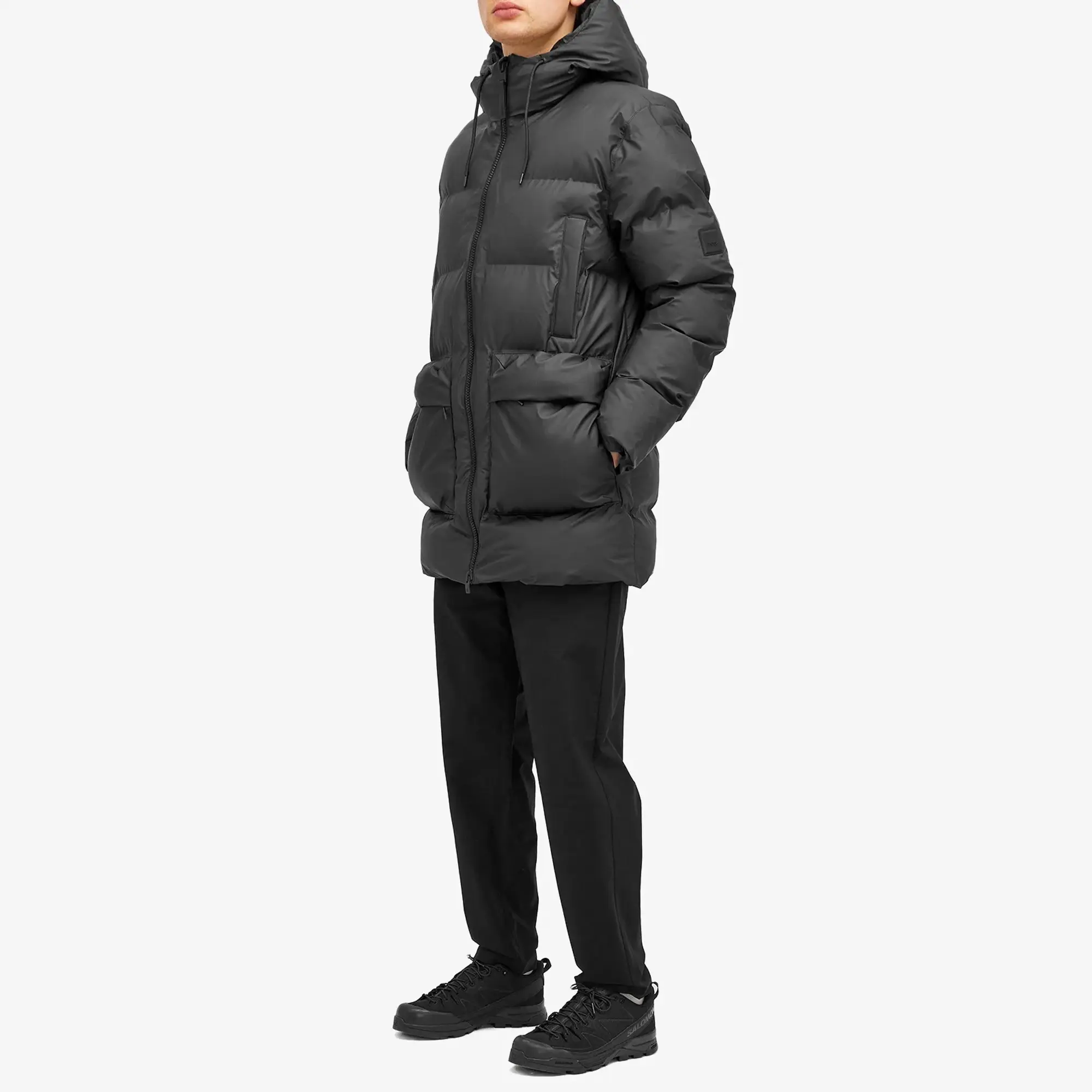 Rains Men's Alta Long Puffer Cargo Jacket Black