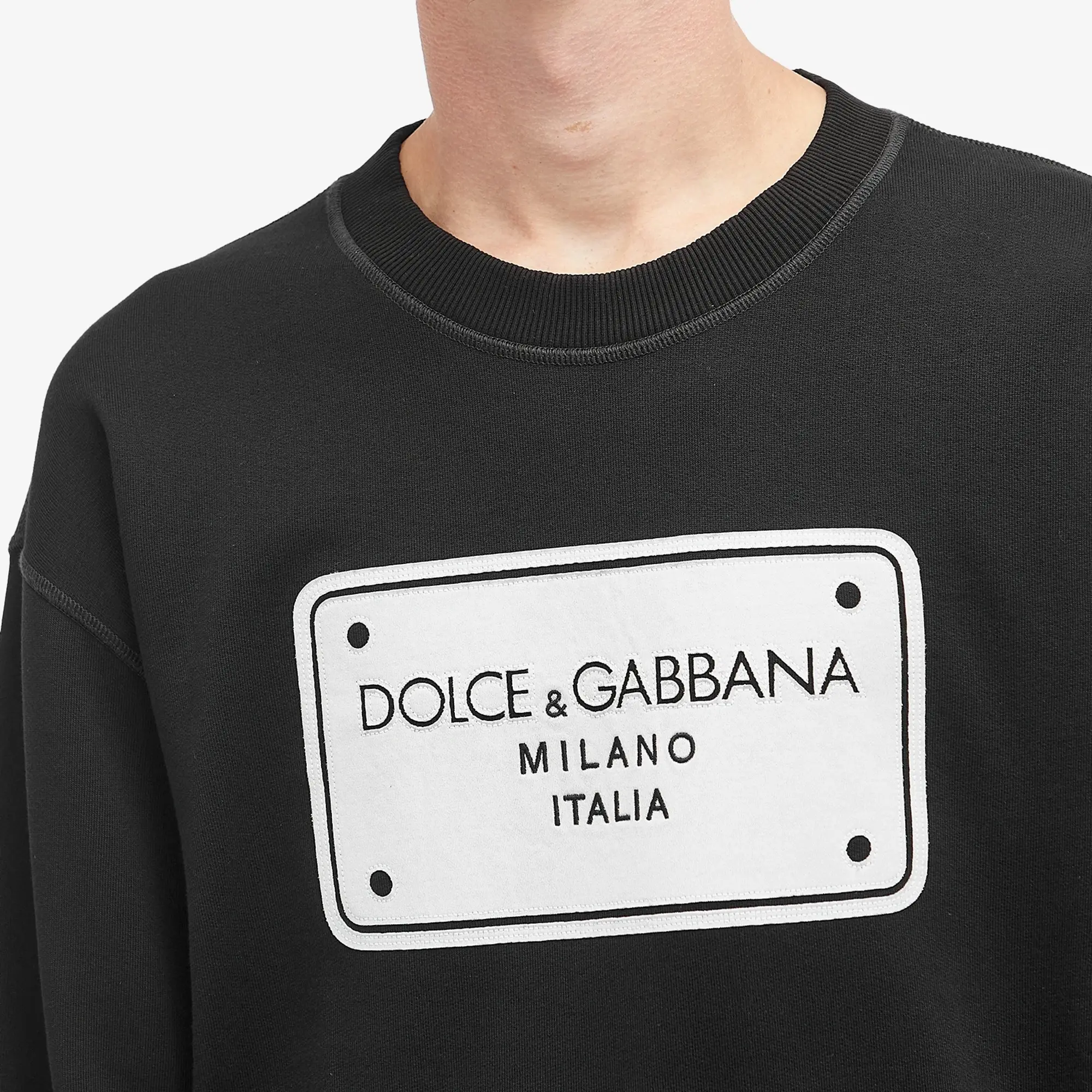 Dolce & Gabbana Men's Badge Print Crew Neck Sweatshirt Black