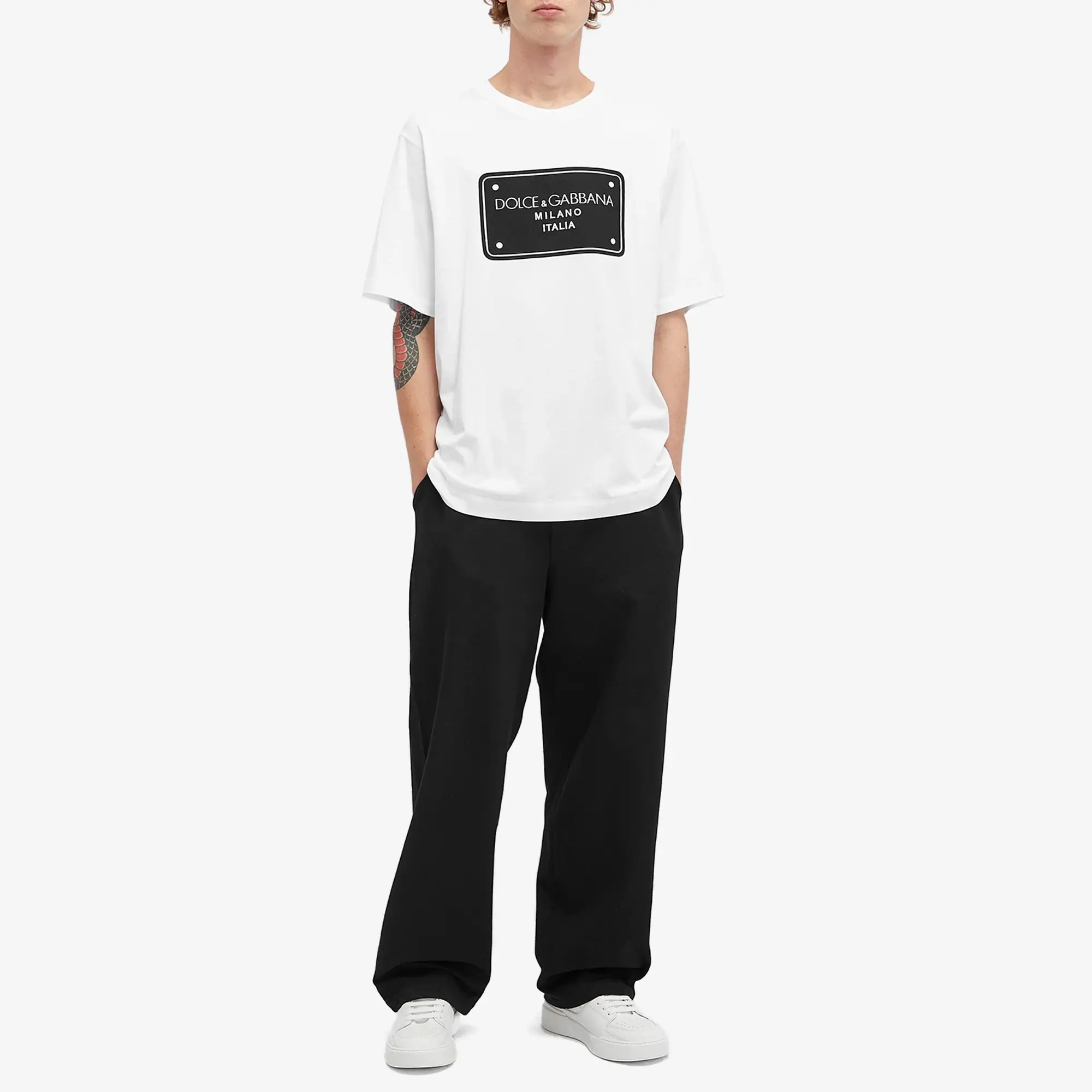 Dolce & Gabbana Men's Embroidered Badge Print T-Shirt White