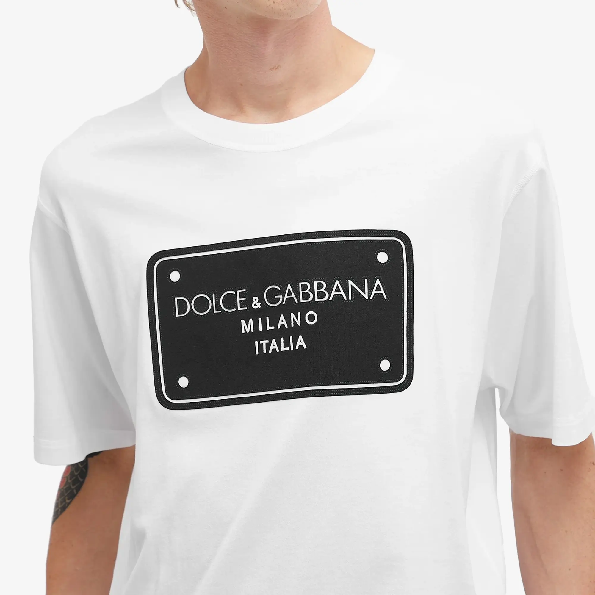 Dolce & Gabbana Men's Embroidered Badge Print T-Shirt White