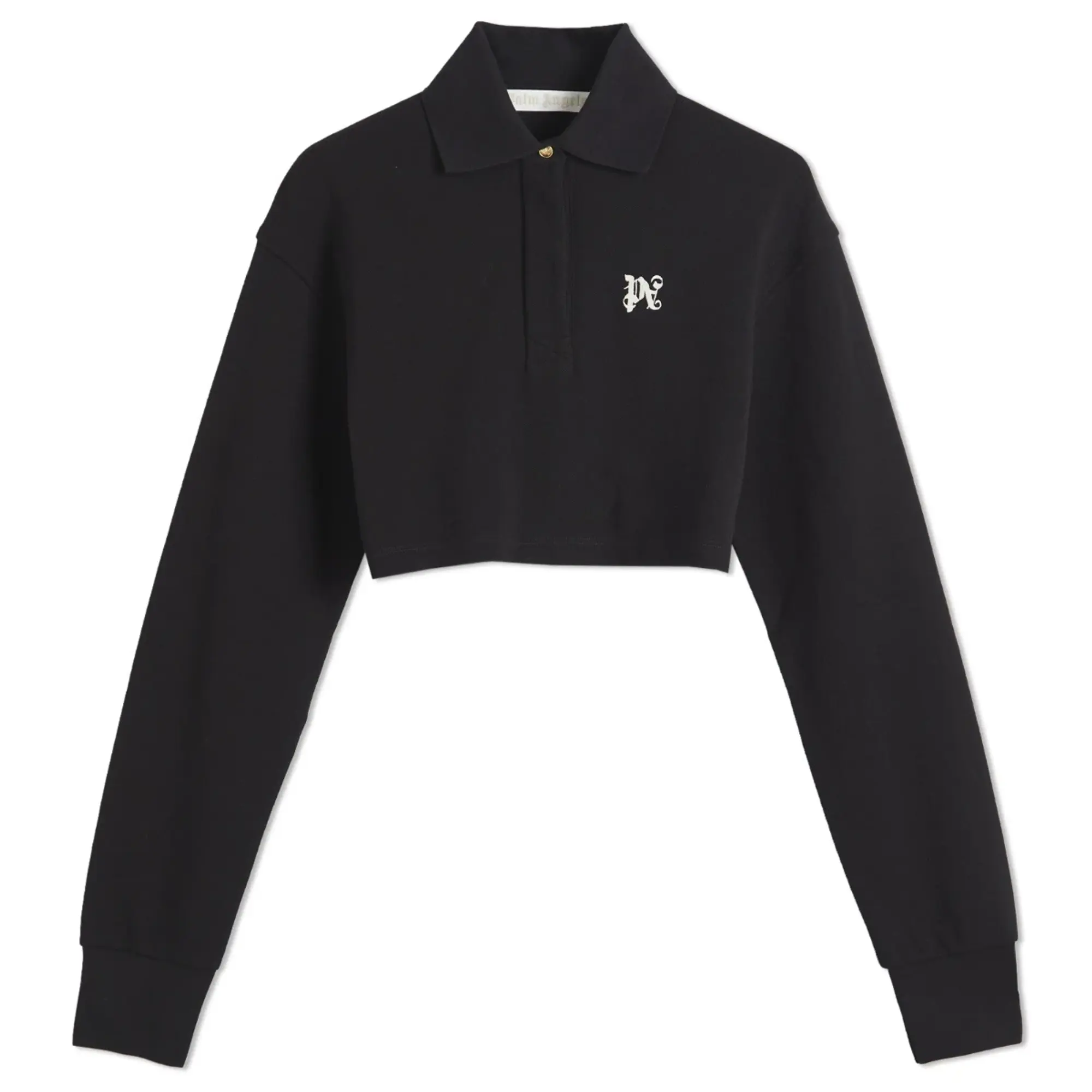 Palm Angels Women's PA Monogram Cropped Long Sleeve Polo Black/Off White