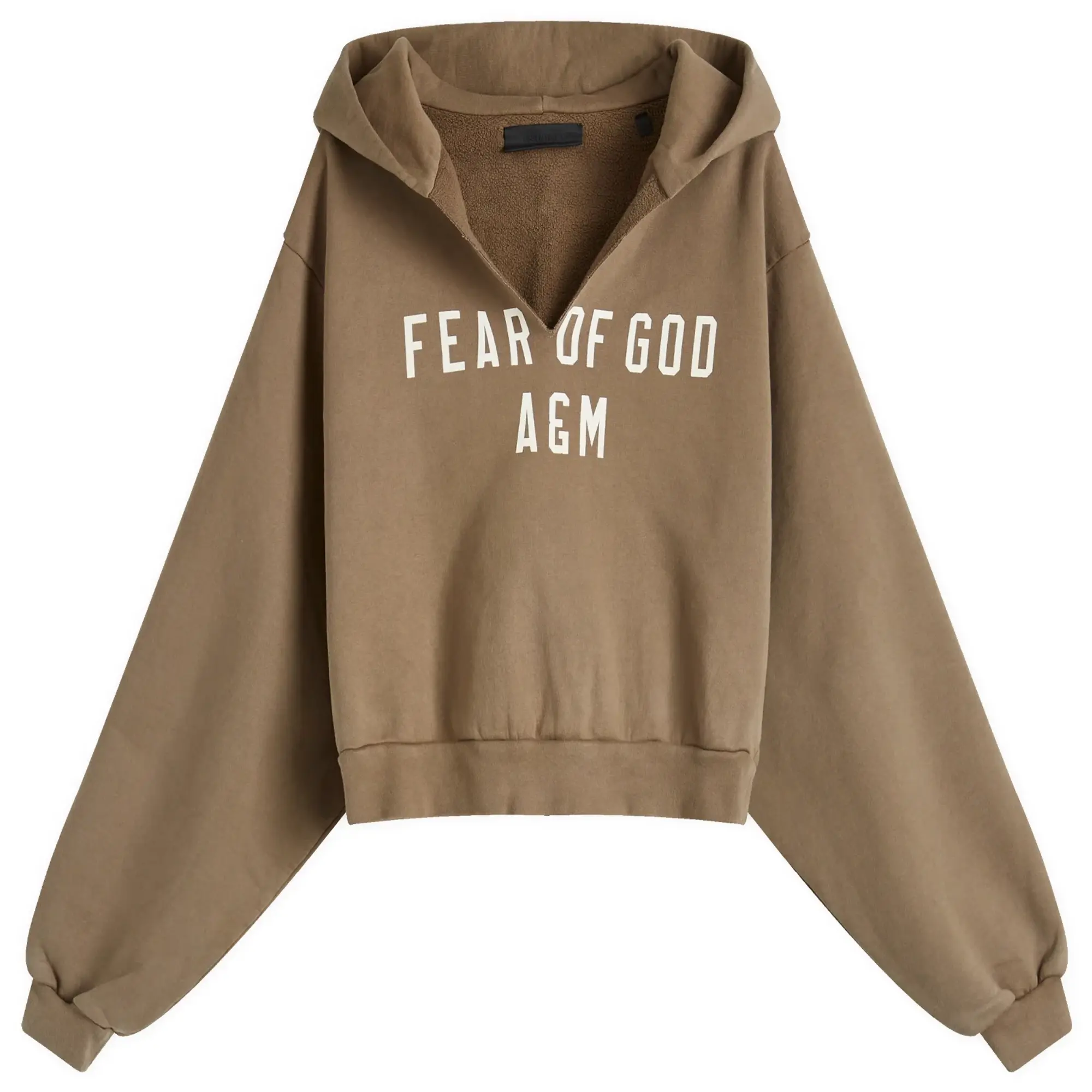 Fear of God ESSENTIALS Women's Heavy Fleece Cropped V-Neck Hoodie Military