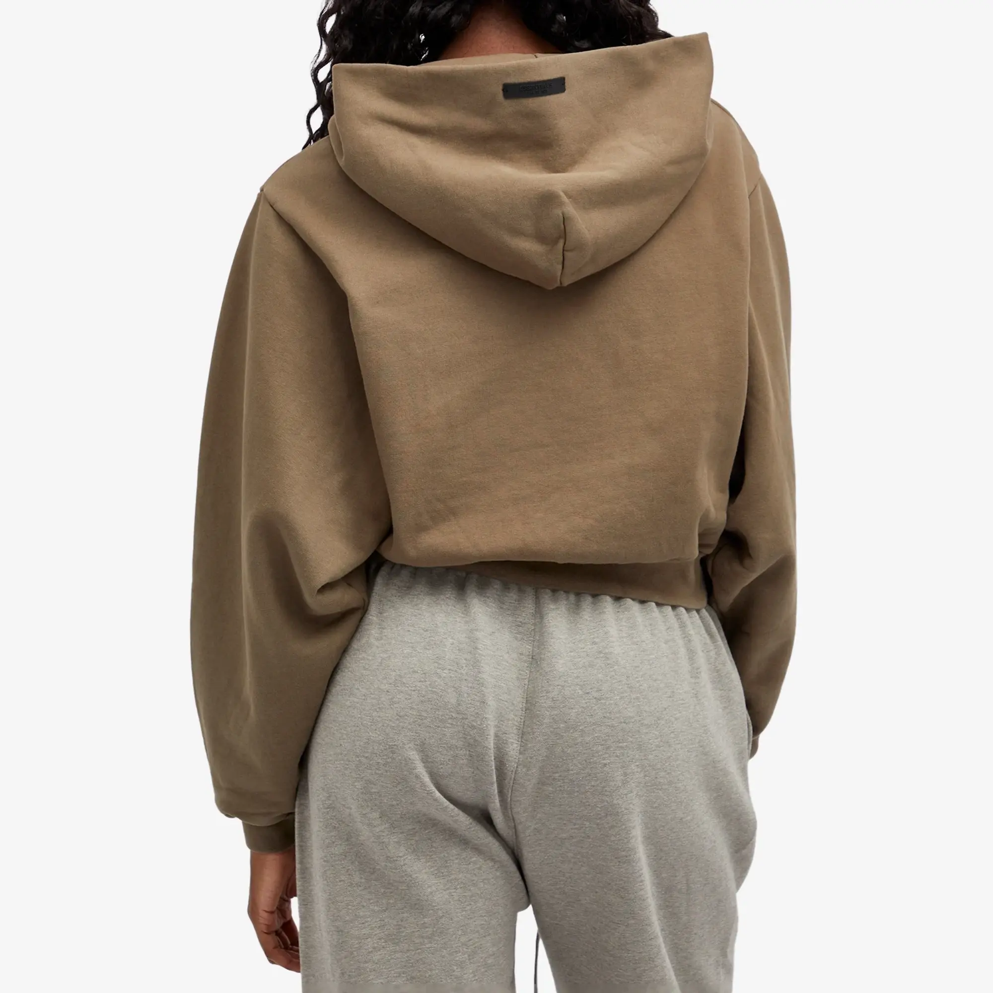 Fear of God ESSENTIALS Women's Heavy Fleece Cropped V-Neck Hoodie Military