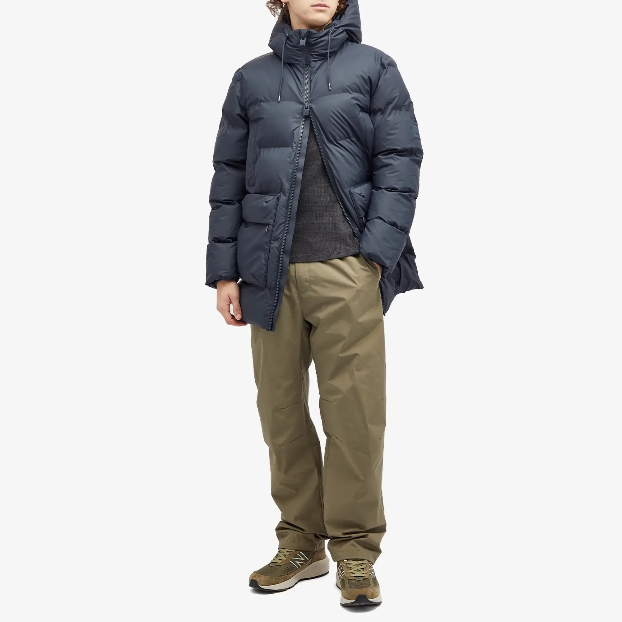 Rains Men's Alta Long Puffer Cargo Jacket Navy