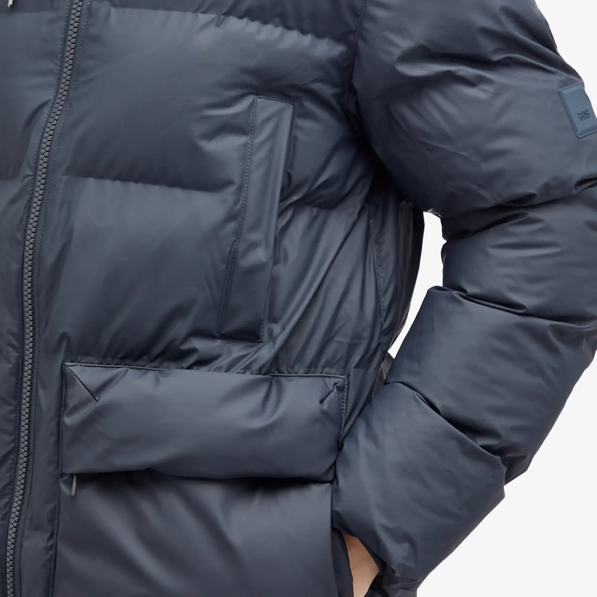 Rains Men's Alta Long Puffer Cargo Jacket Navy