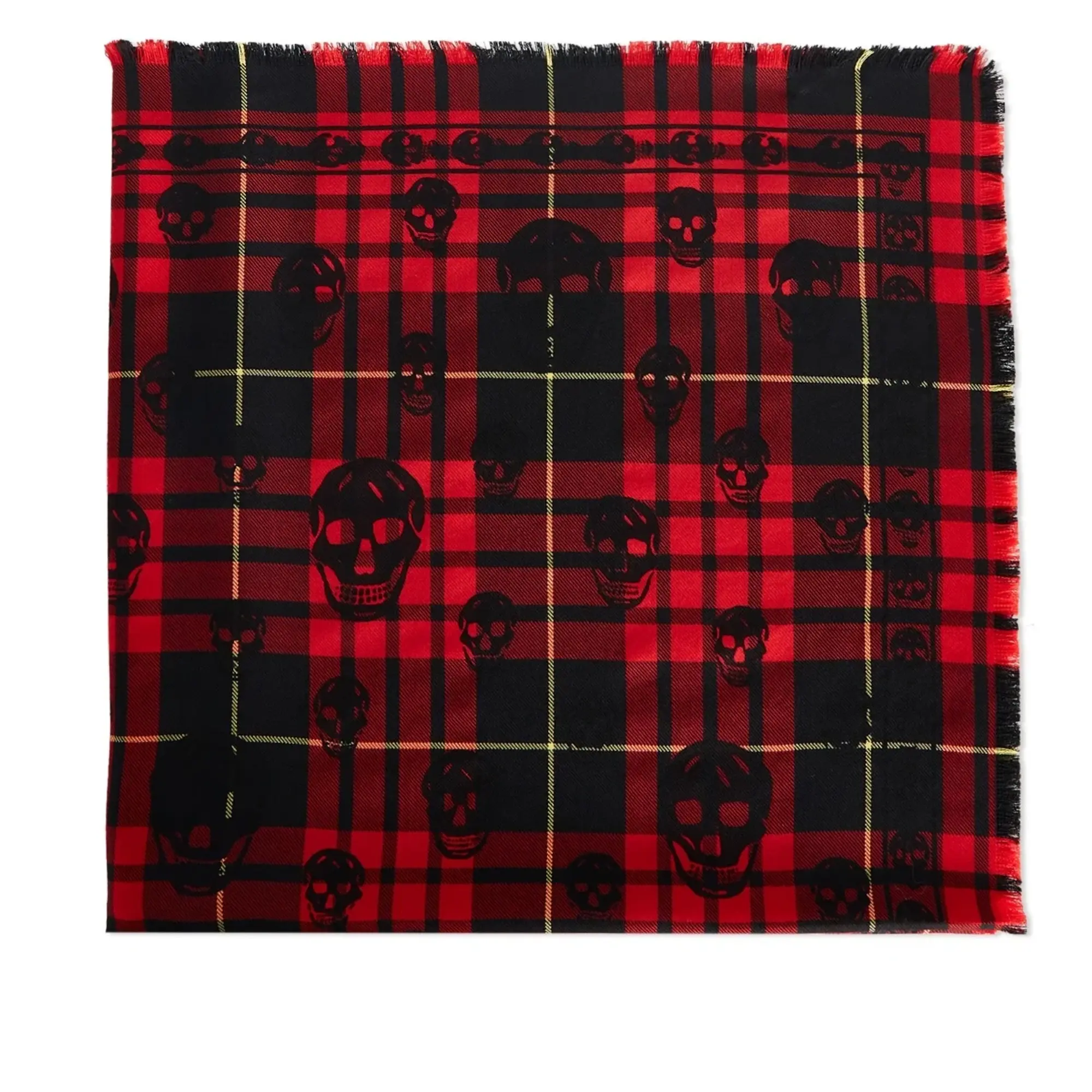 Alexander McQueen Men's Skull Tartan Wool Scarf Red/Black