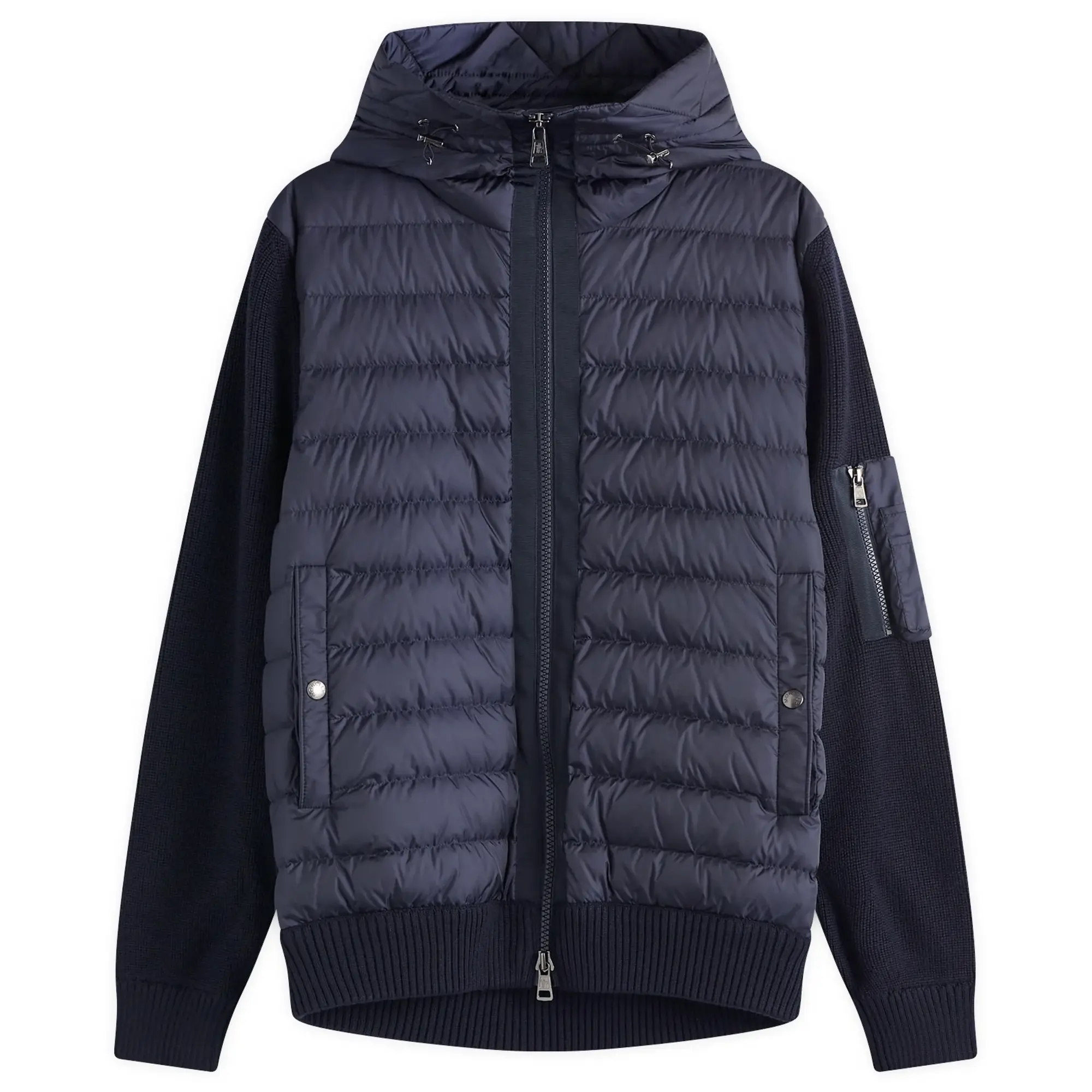 Moncler Men's Hooded Down Knit Jacket Navy