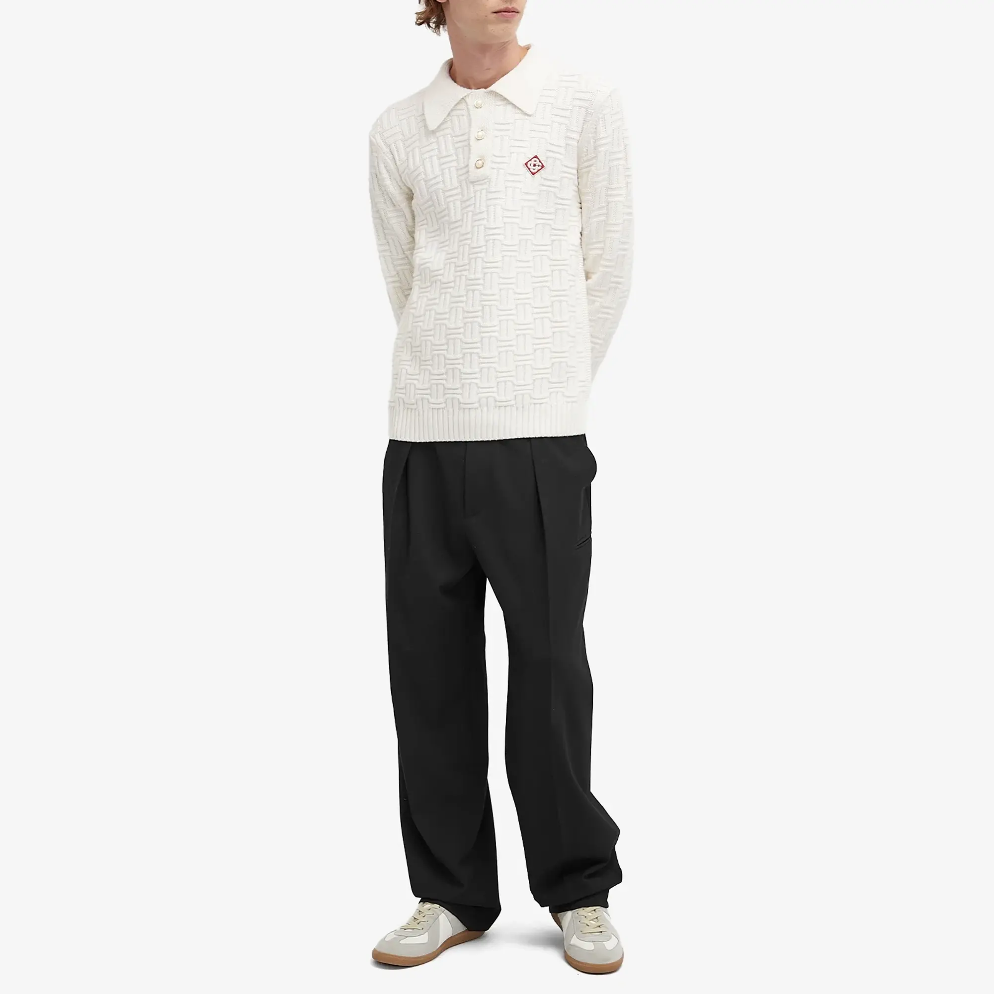 Casablanca Men's Column Stitch Grandpa Polo White