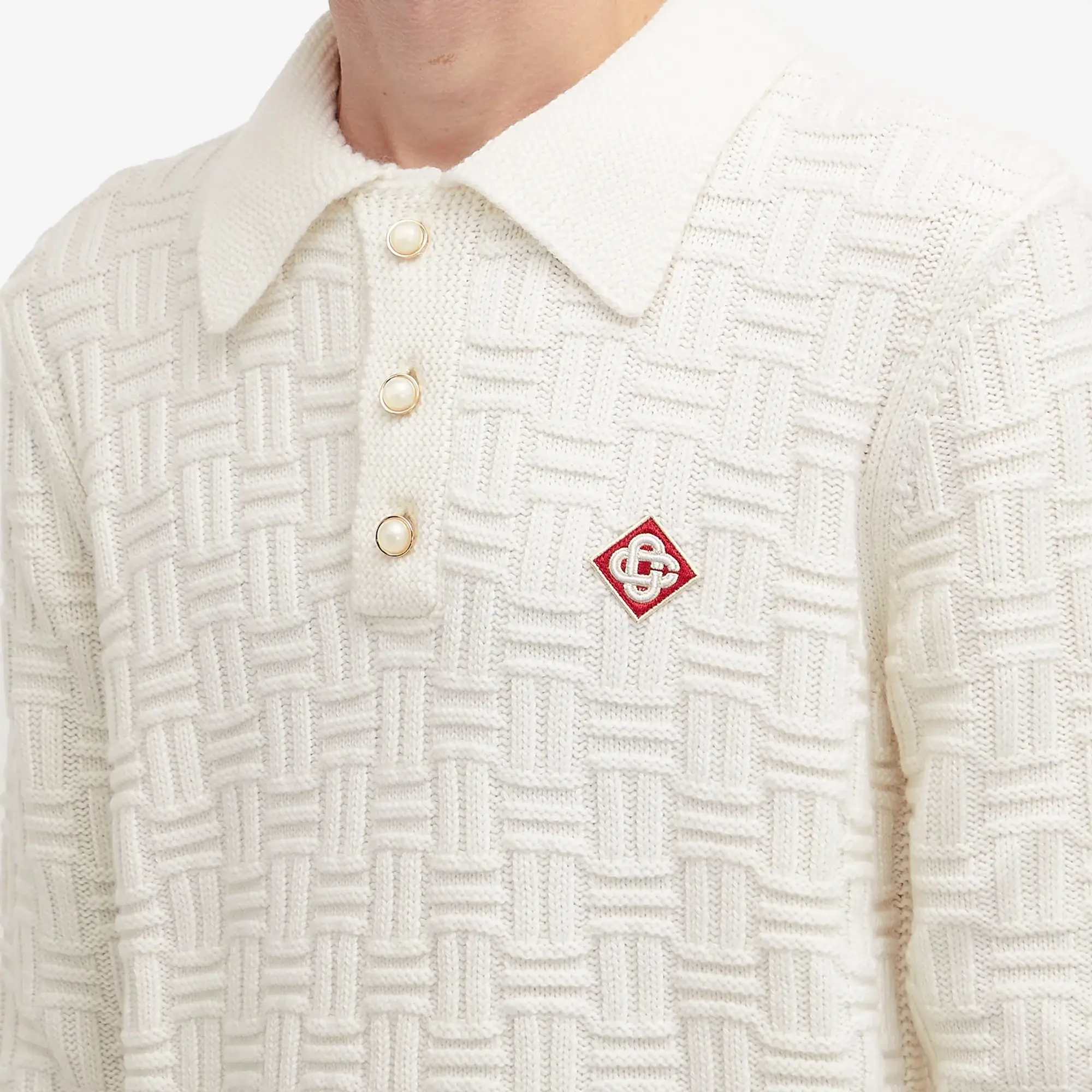 Casablanca Men's Column Stitch Grandpa Polo White