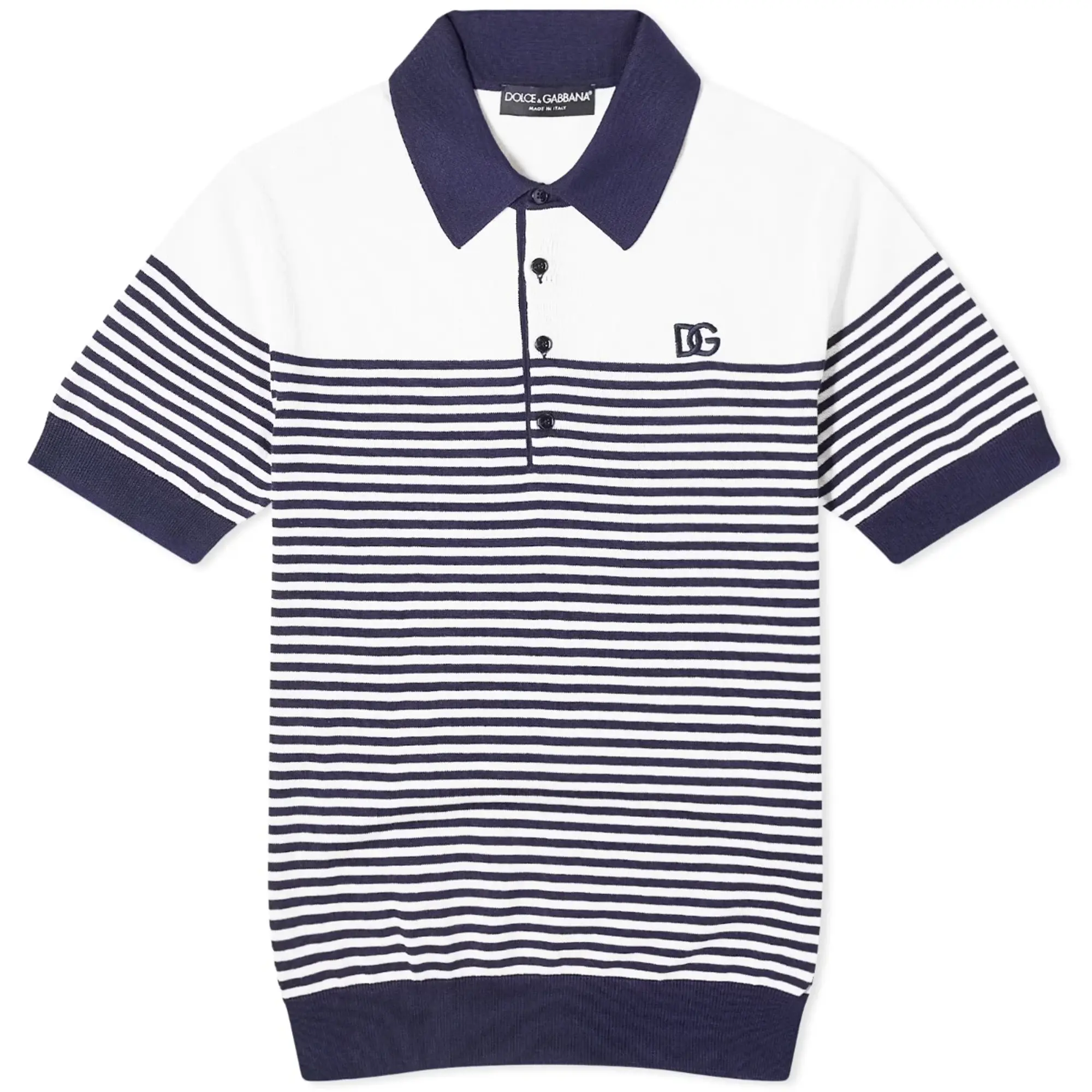 Dolce & Gabbana Men's Stripe Knitted Polo White/Blue