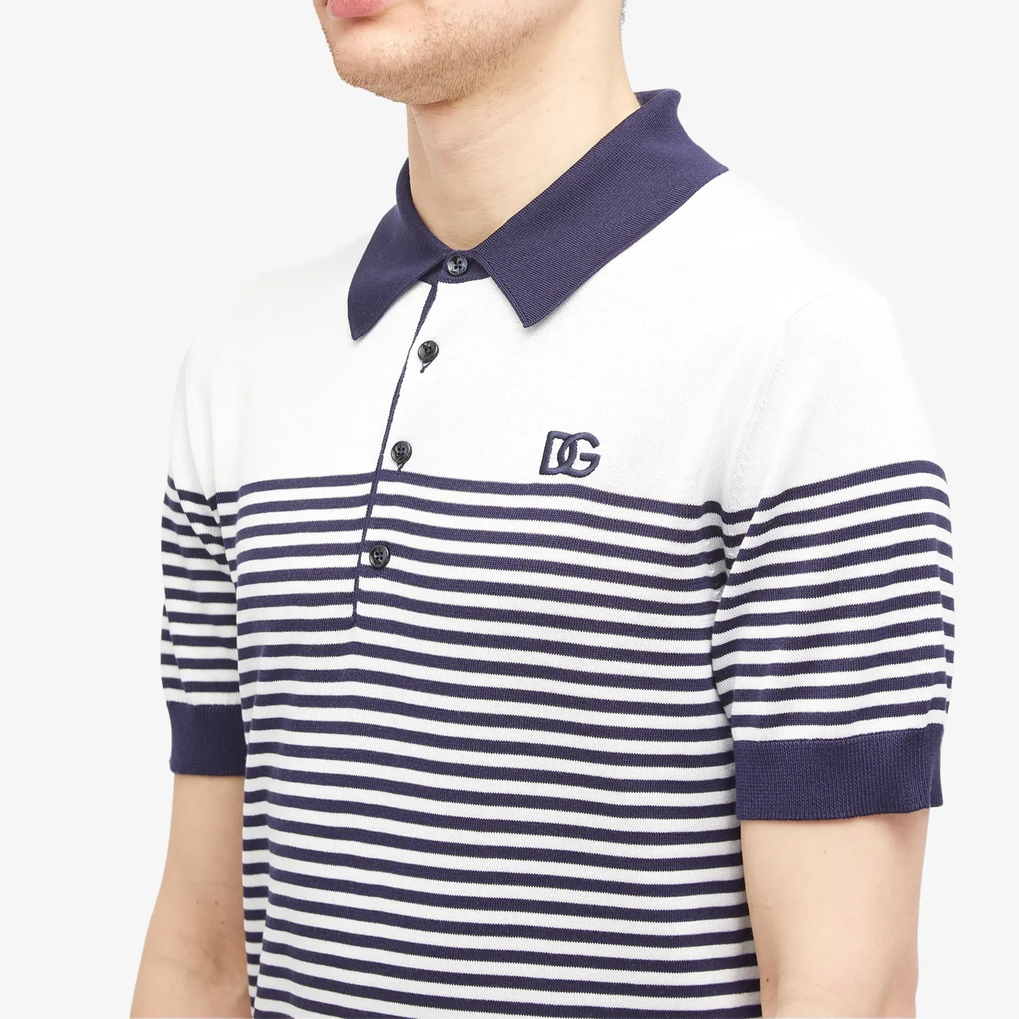 Dolce & Gabbana Men's Stripe Knitted Polo White/Blue