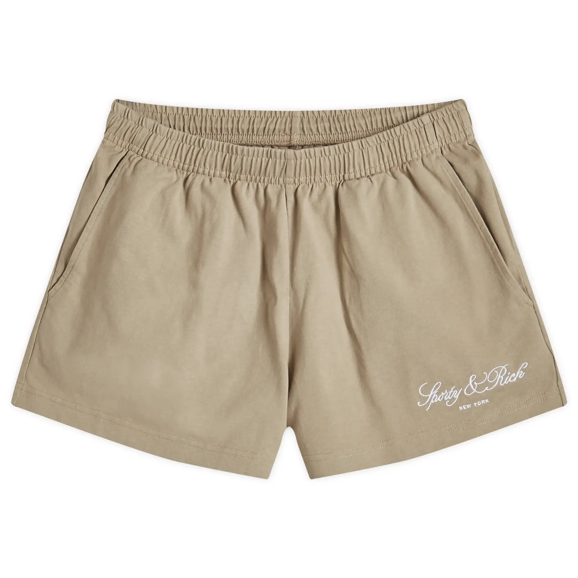Sporty & Rich Women's Vendome Script Embroidered Disco Short Elephant White