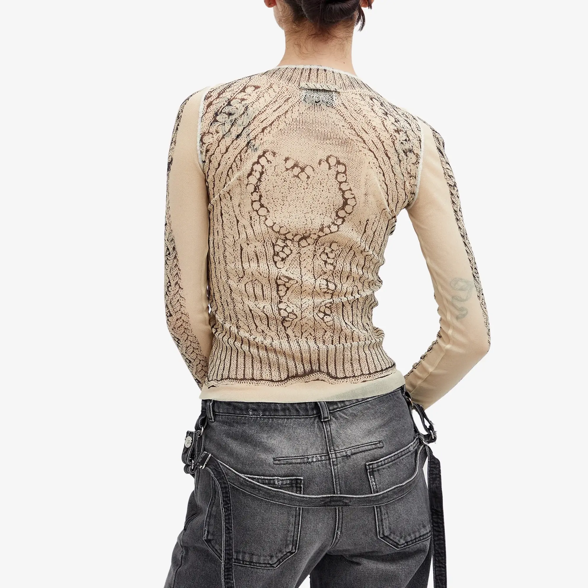 Jean Paul Gaultier Jean Paul Gauliter Long Sleeve Mesh Top Light Beige&Black
