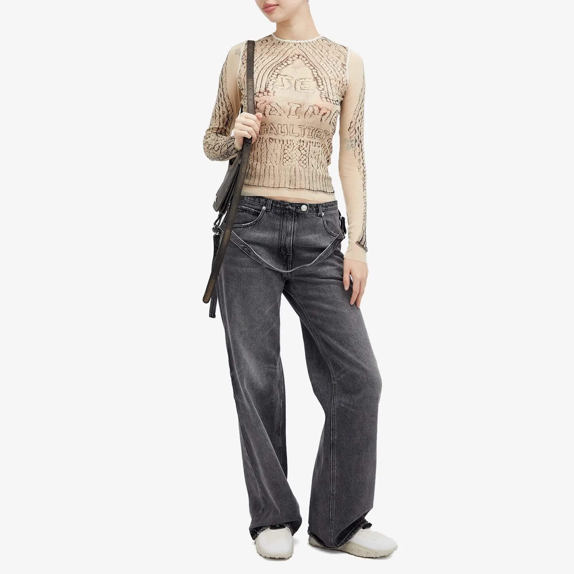 Jean Paul Gaultier Jean Paul Gauliter Long Sleeve Mesh Top Light Beige&Black