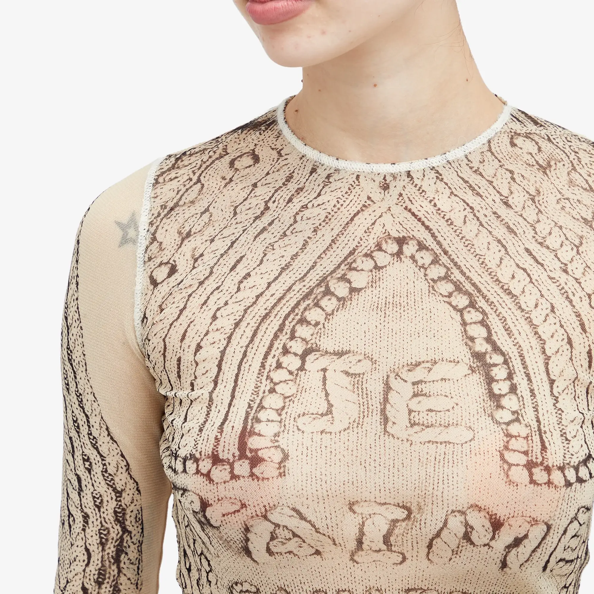 Jean Paul Gaultier Jean Paul Gauliter Long Sleeve Mesh Top Light Beige&Black