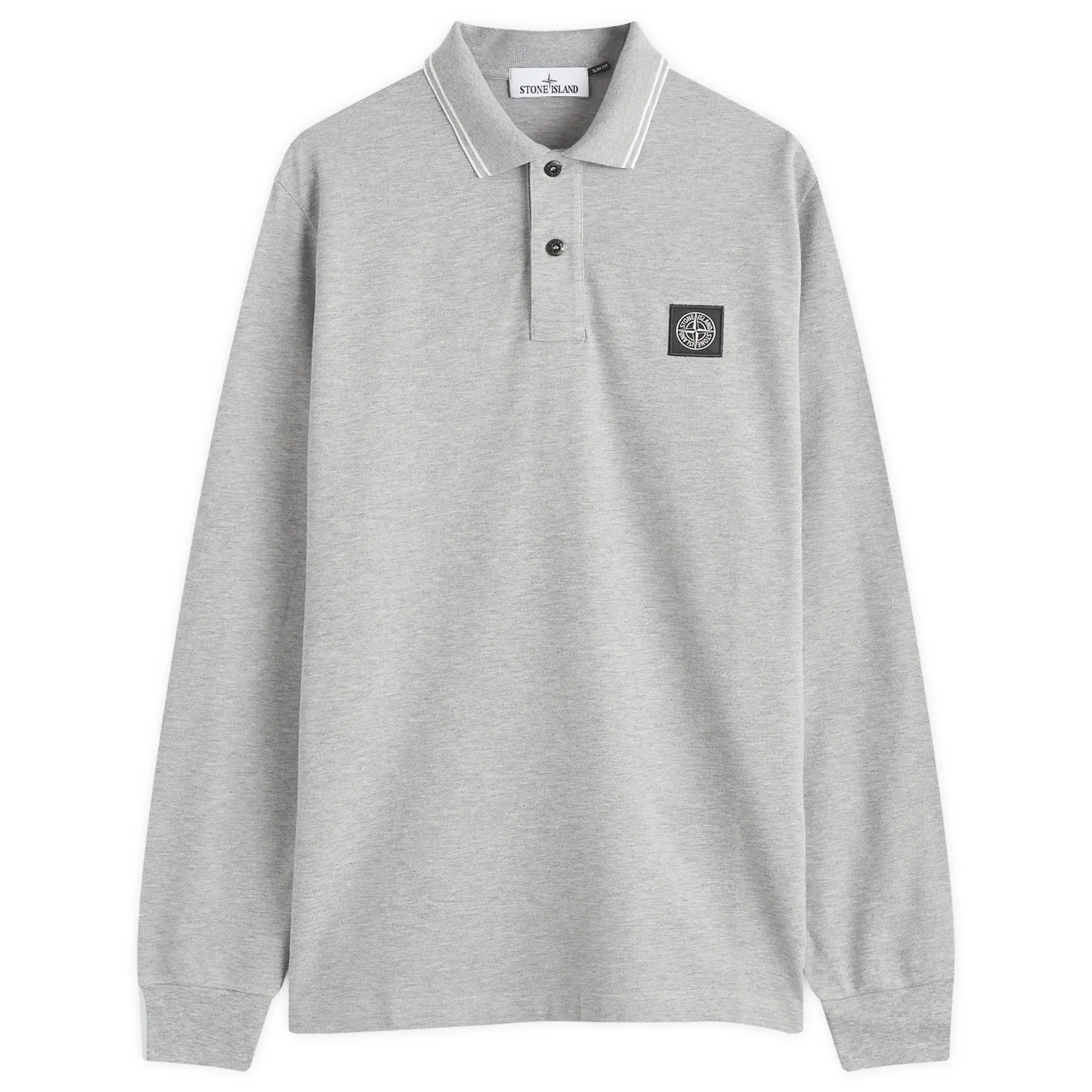 Stone Island Men's Long Sleeve Patch Polo Melange Dark Grey