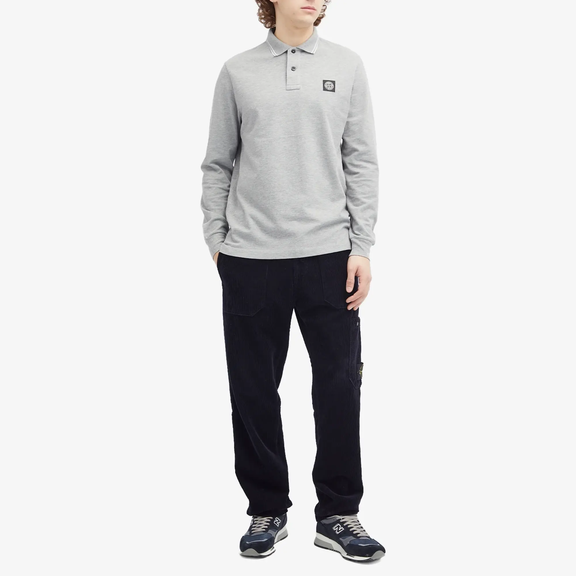 Stone Island Men's Long Sleeve Patch Polo Melange Dark Grey