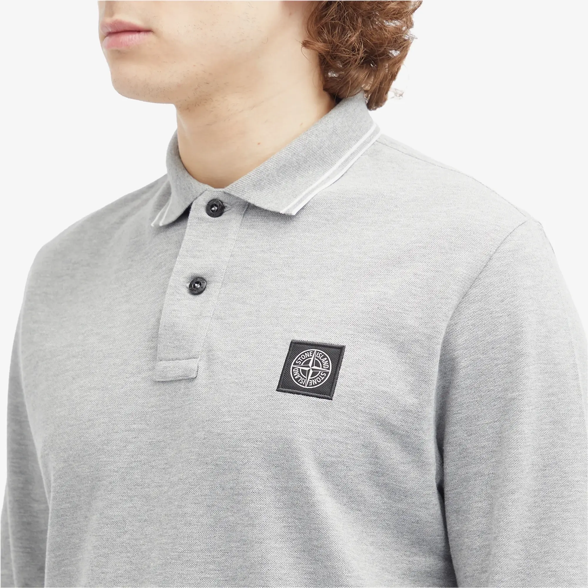 Stone Island Men's Long Sleeve Patch Polo Melange Dark Grey