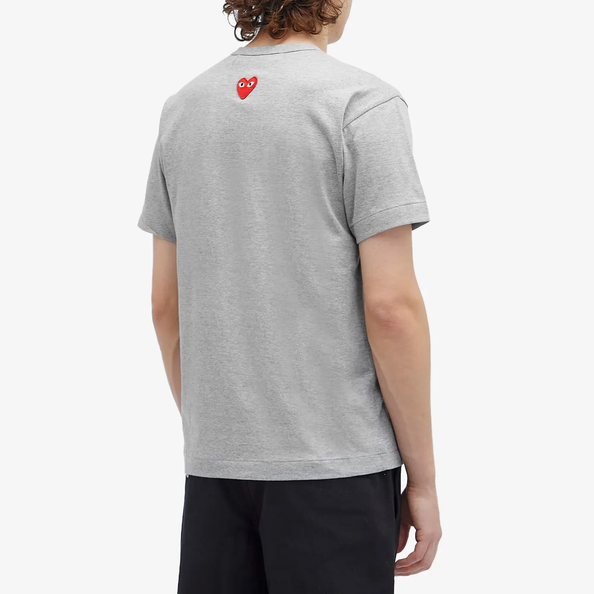 Comme des Garçons Play Men's Red Heart Neck Logo T-Shirt Grey