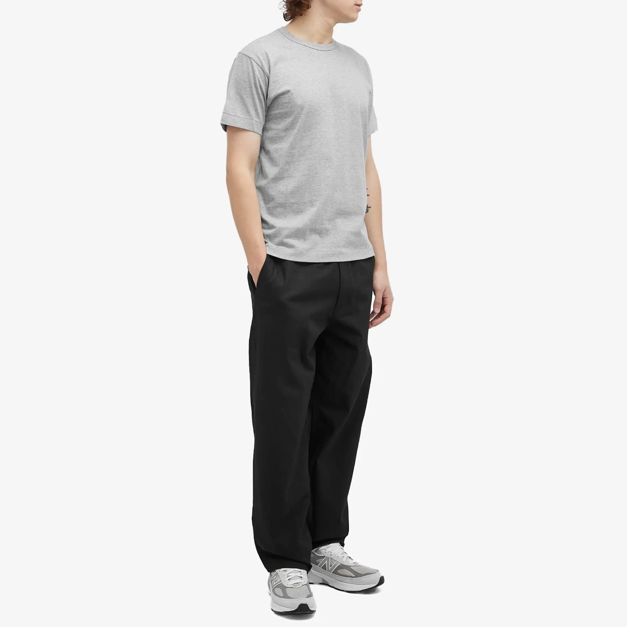 Comme des Garçons Play Men's Red Heart Neck Logo T-Shirt Grey