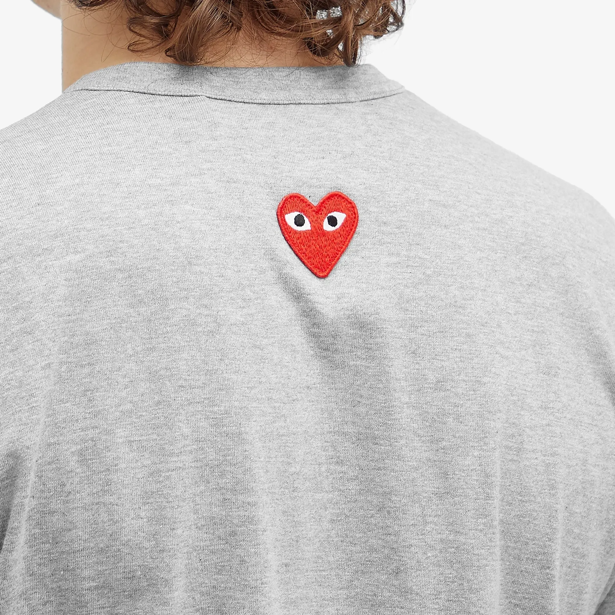 Comme des Garçons Play Men's Red Heart Neck Logo T-Shirt Grey