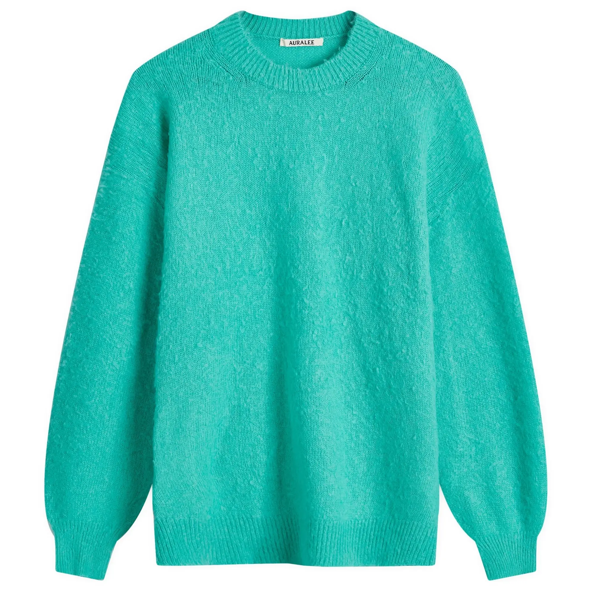 Auralee Men's Brushed Wool Cashmere Crew Knit Aqua Green