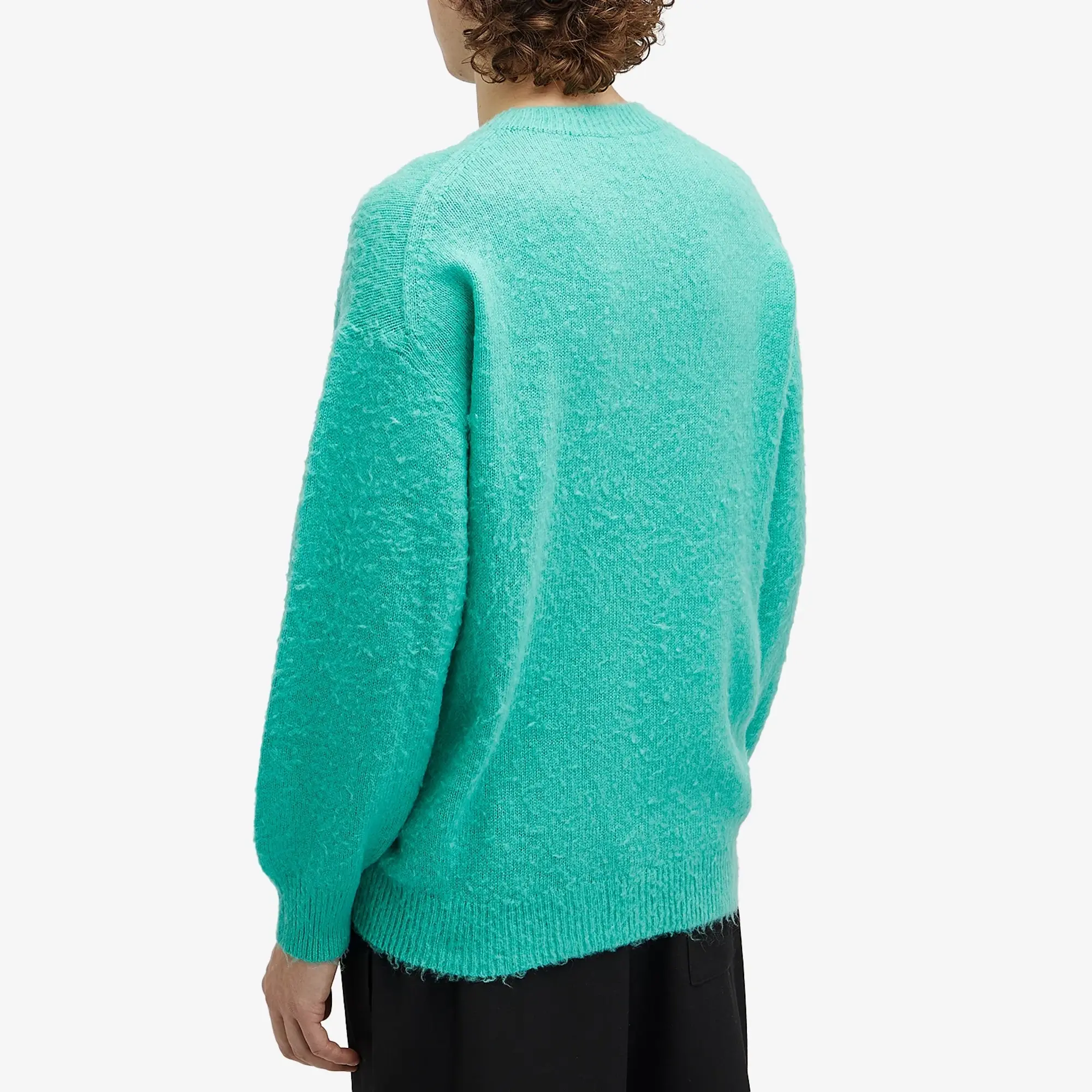 Auralee Men's Brushed Wool Cashmere Crew Knit Aqua Green