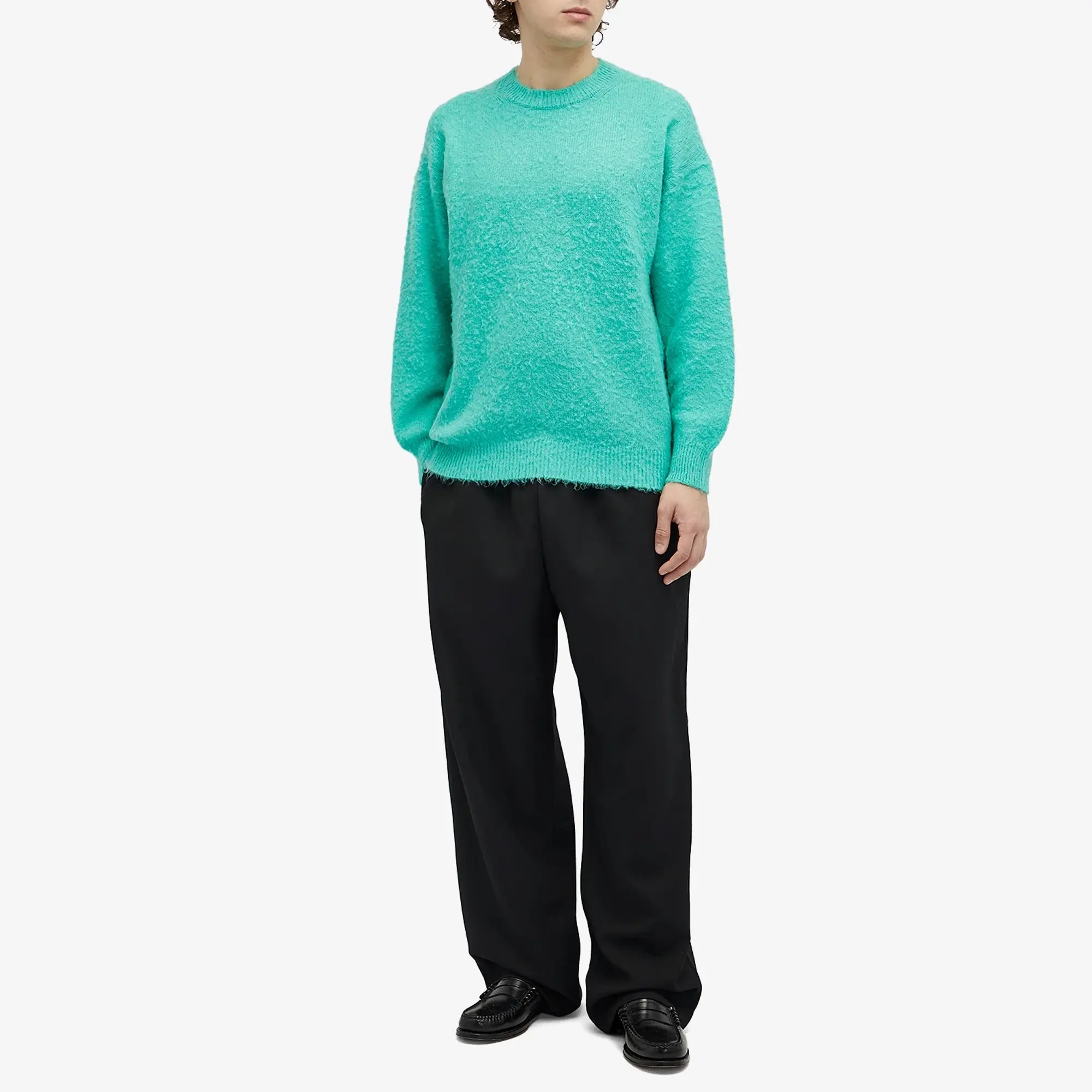 Auralee Men's Brushed Wool Cashmere Crew Knit Aqua Green