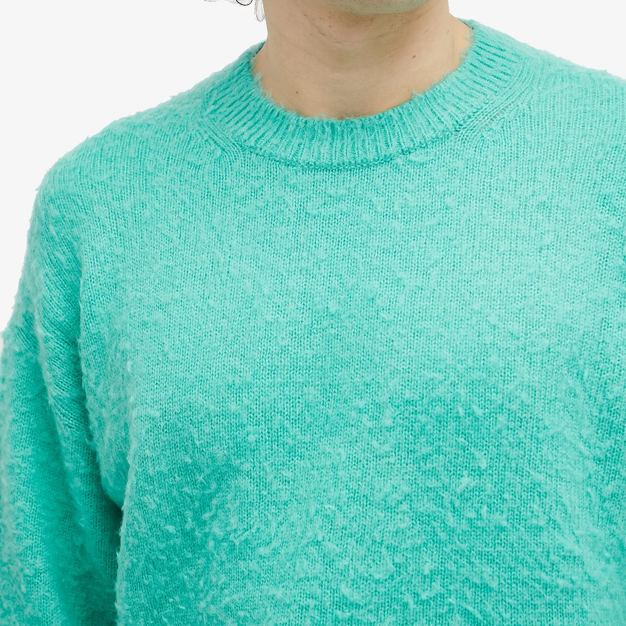 Auralee Men's Brushed Wool Cashmere Crew Knit Aqua Green