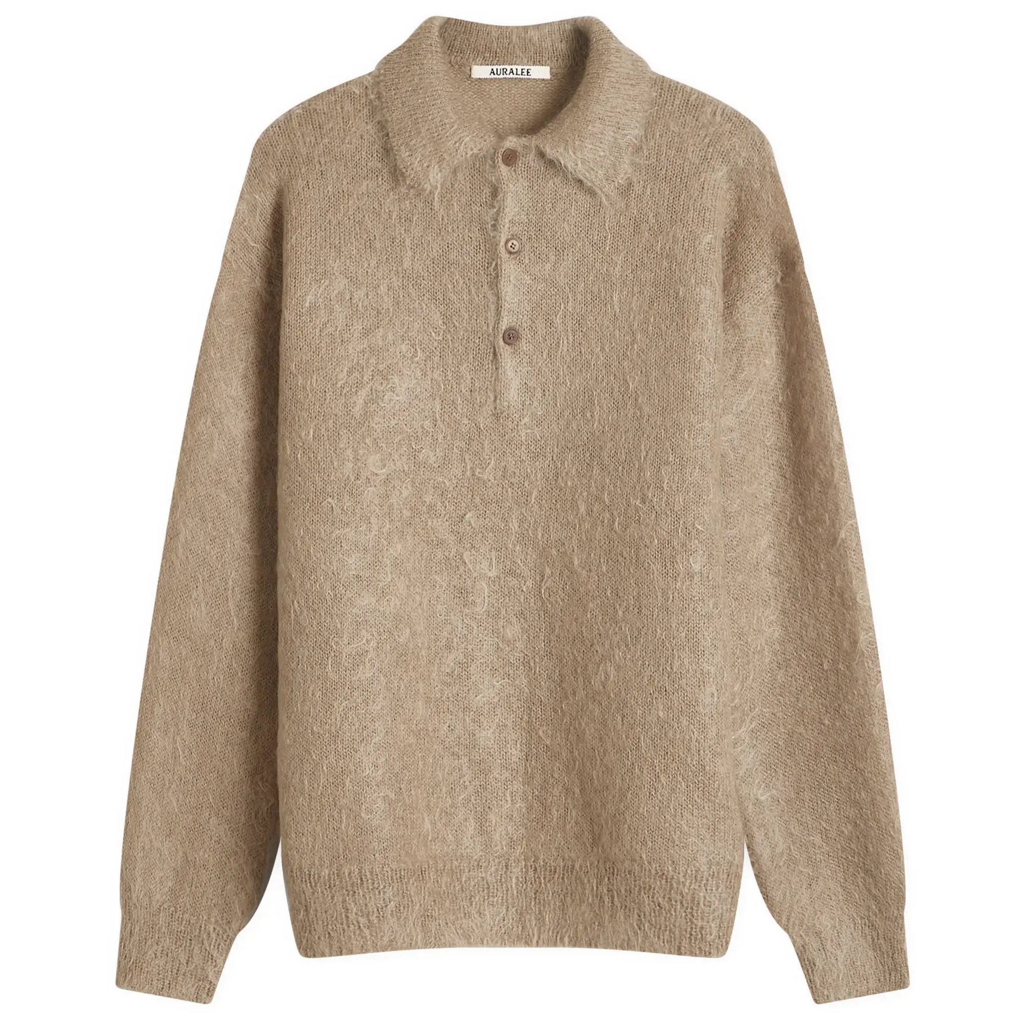 Auralee Men's Kid Mohair Polo Gray Beige